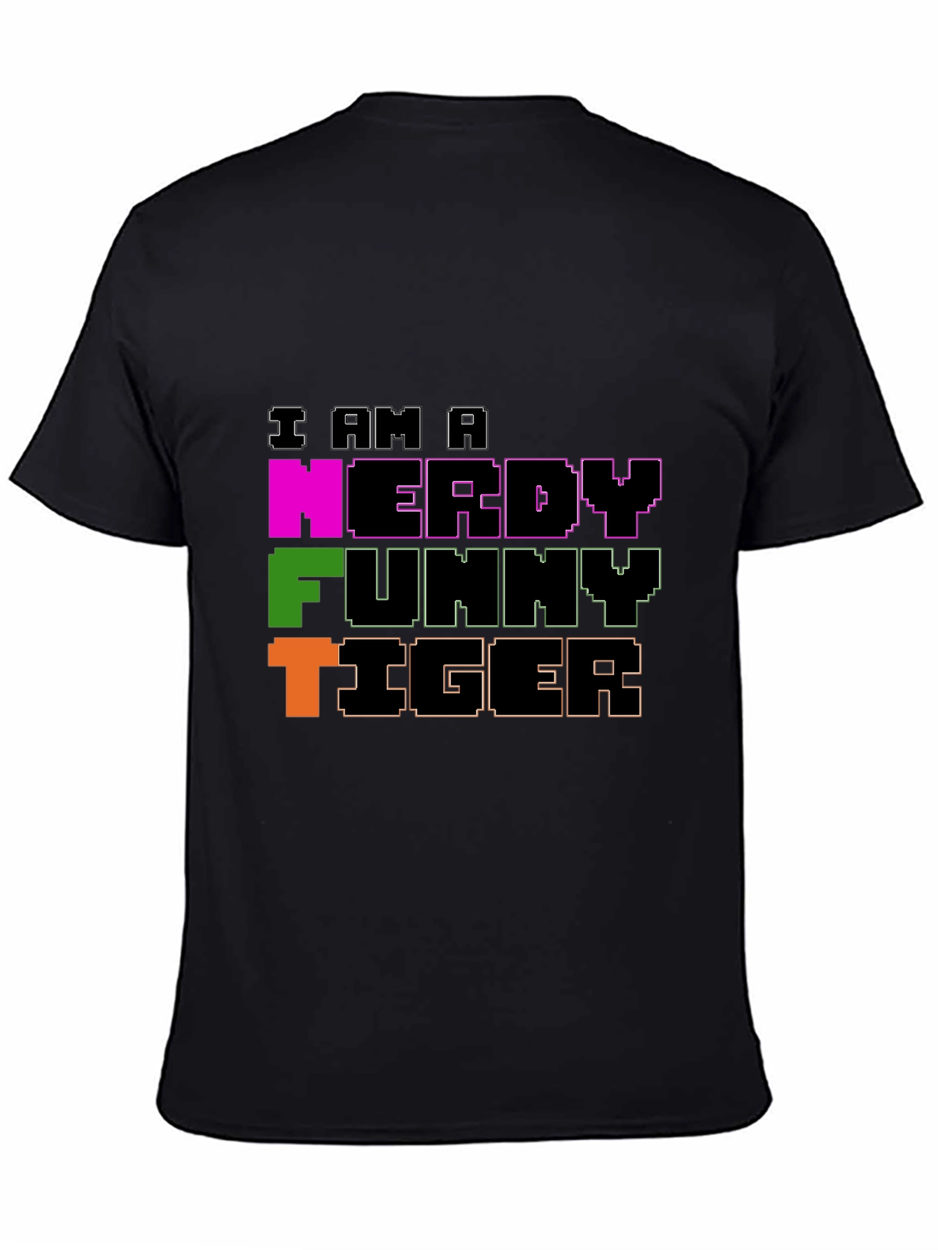 Black Nerdy Funny Tiger Graphic Tee - Black Crew Neck view 4