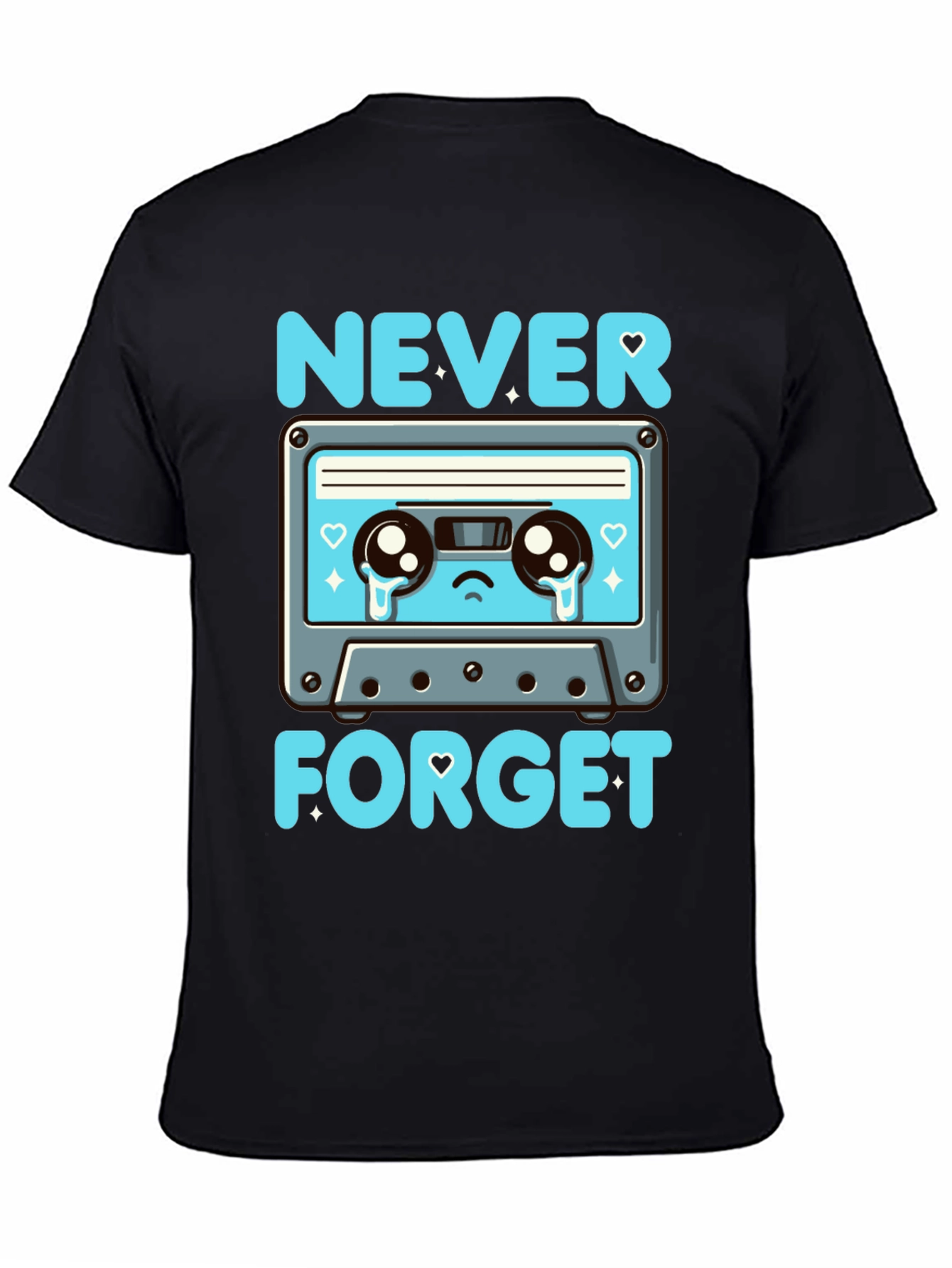 Black Retro Cassette Tape Never Forget T-Shirt view 4