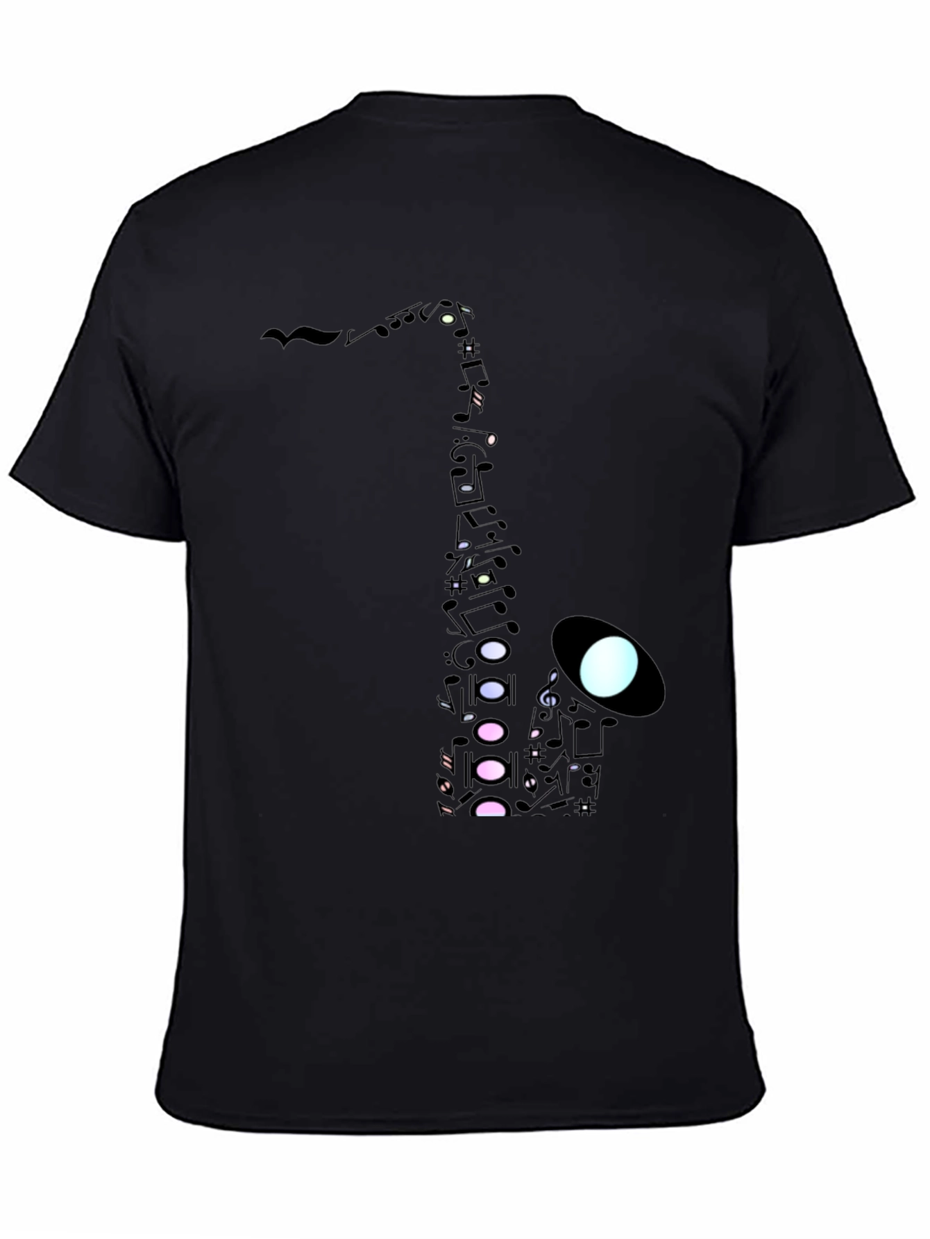 Black Saxophone Music Note Graphic Tee - Black Cotton Casual view 4
