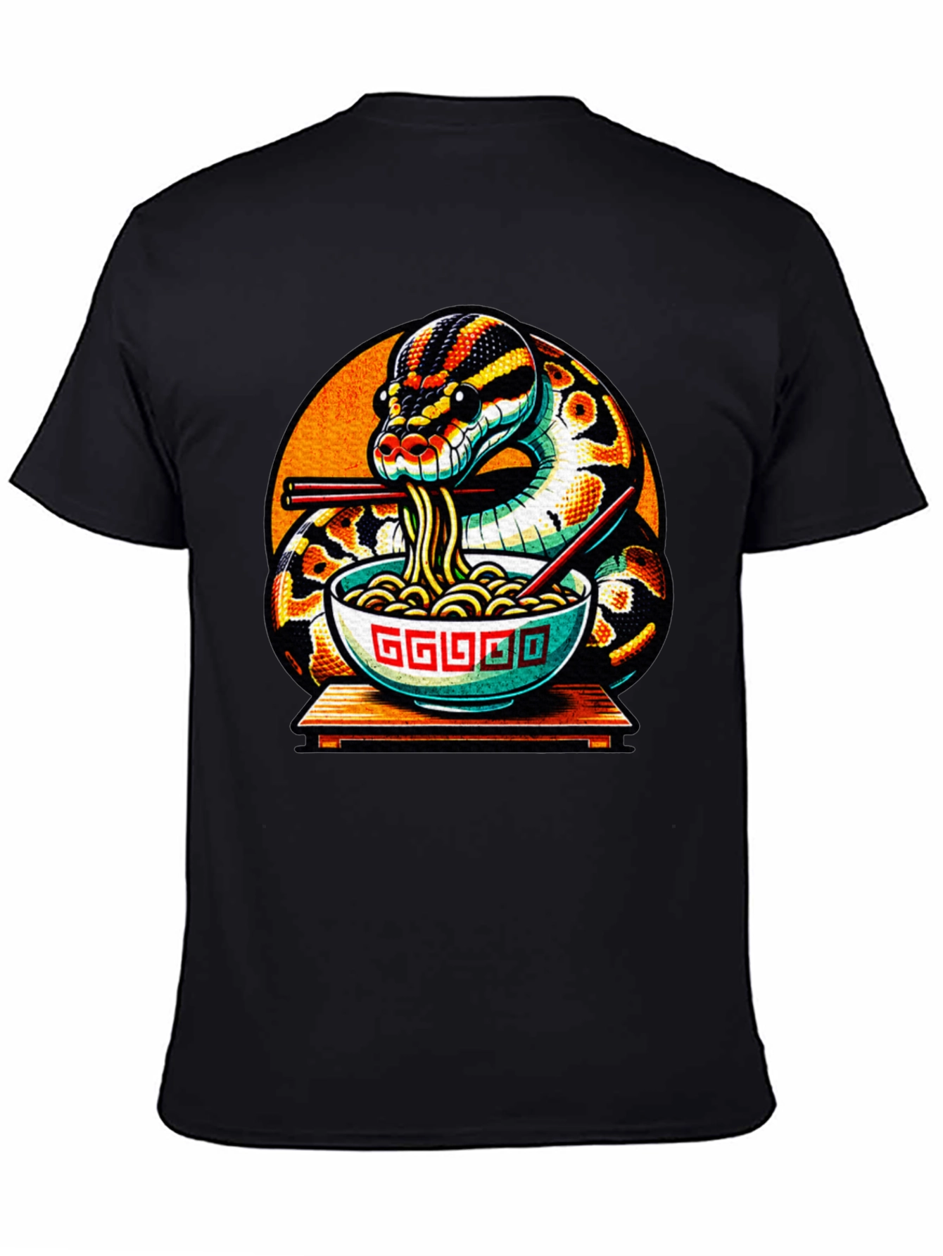 Black Snake Eating Ramen Noodles Graphic T-Shirt view 4