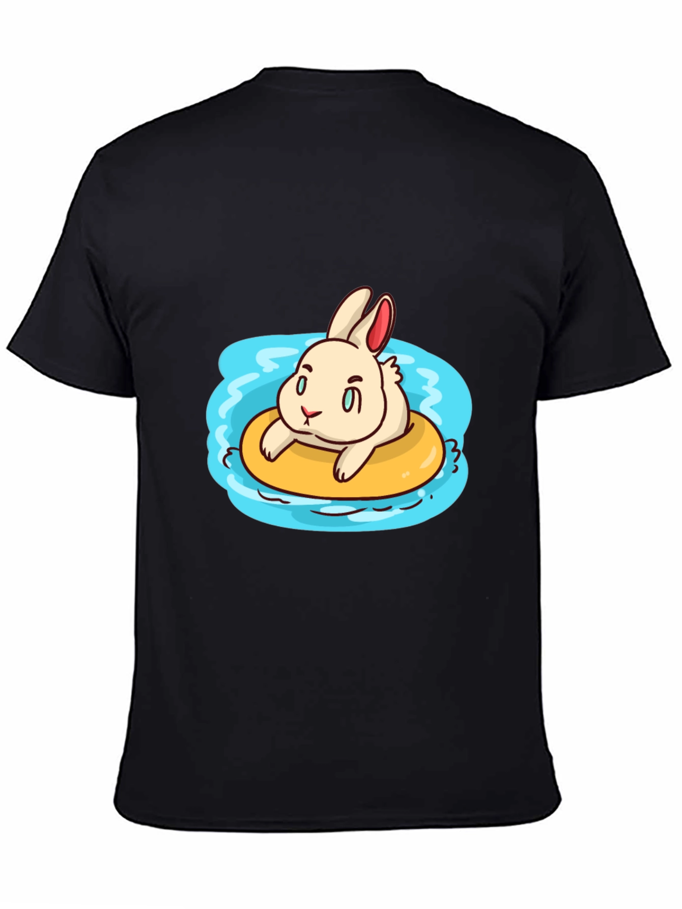 Black Cartoon Bunny on Float Black T-Shirt view 4