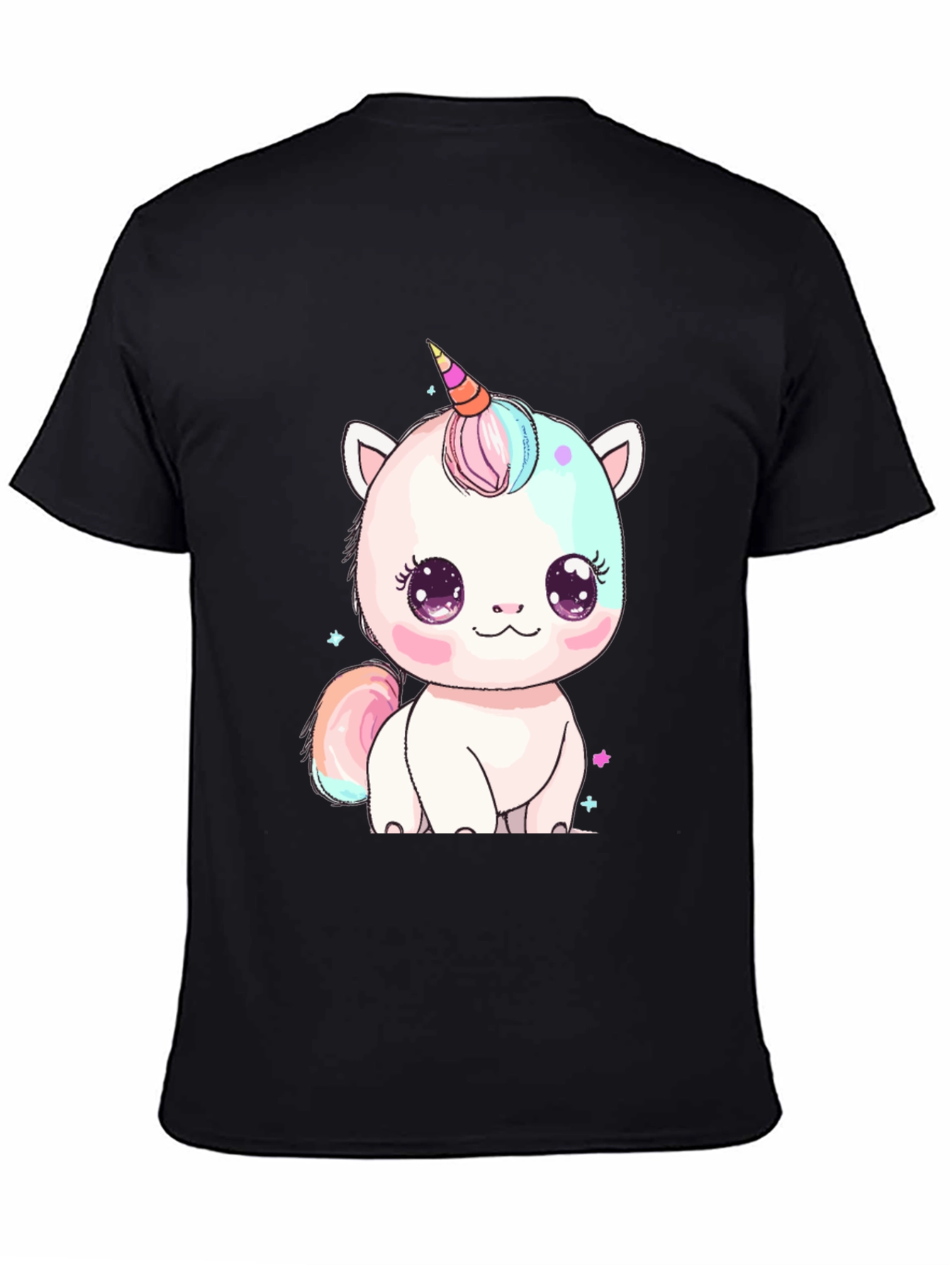 Black Cute Kawaii Unicorn Graphic Tee - Black view 4