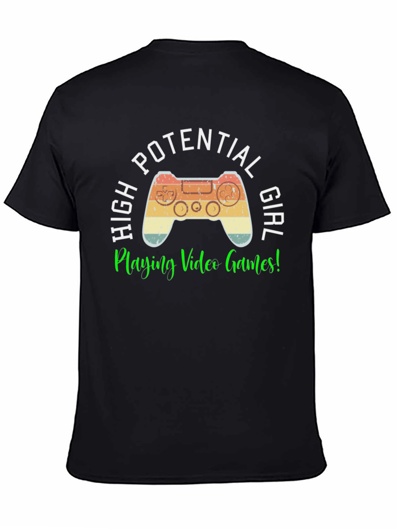Black High Potential Girl Gamer T-Shirt - Retro Controller Design view 4