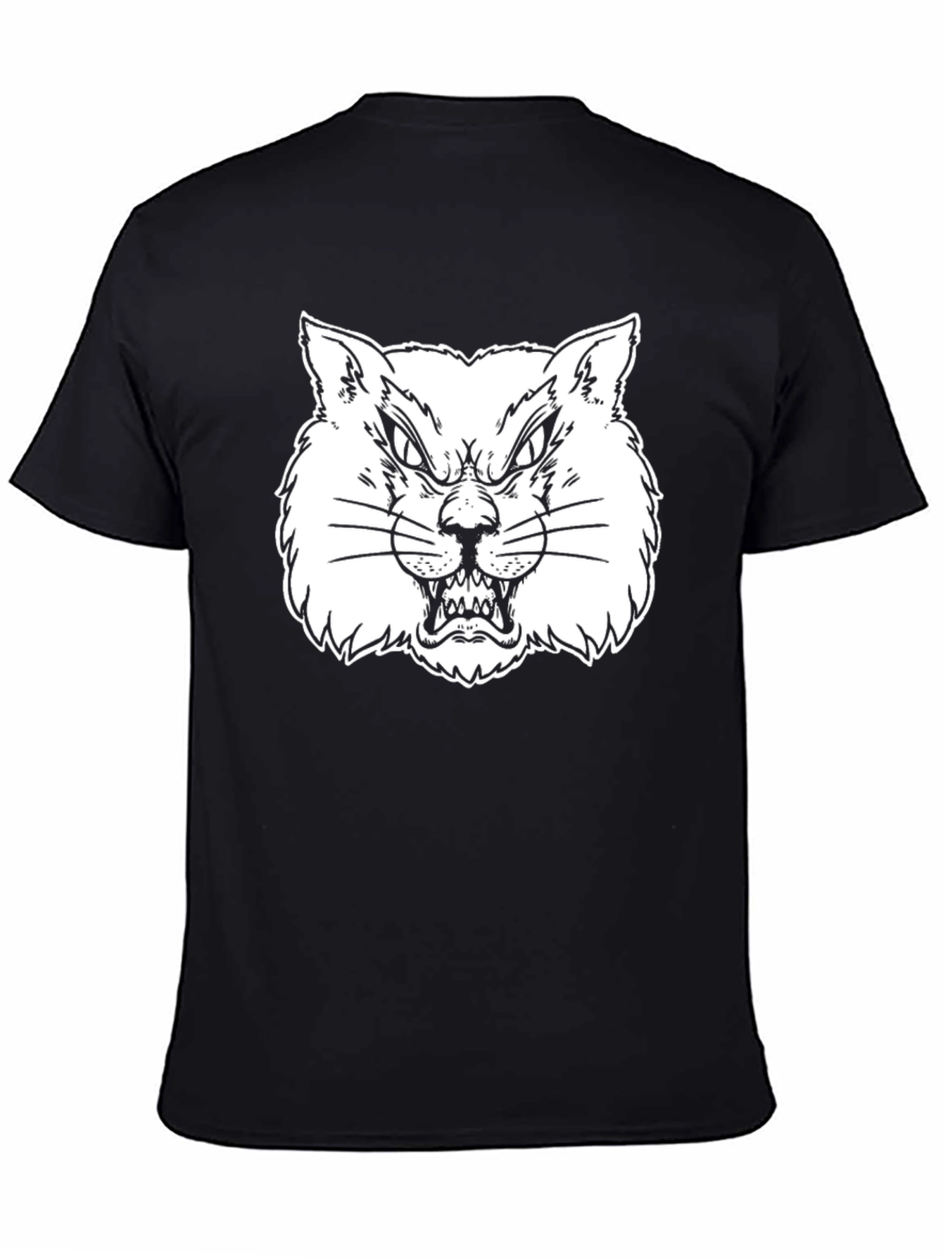 Black Men's Black T-Shirt with Angry Cat Graphic view 4