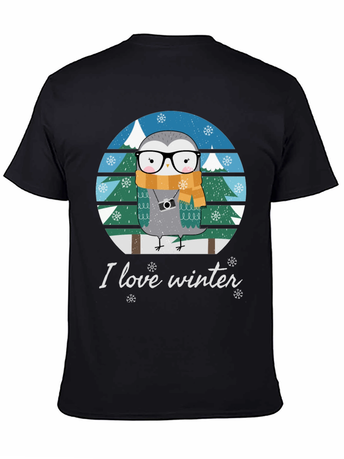 Black I Love Winter Owl T-Shirt view 4