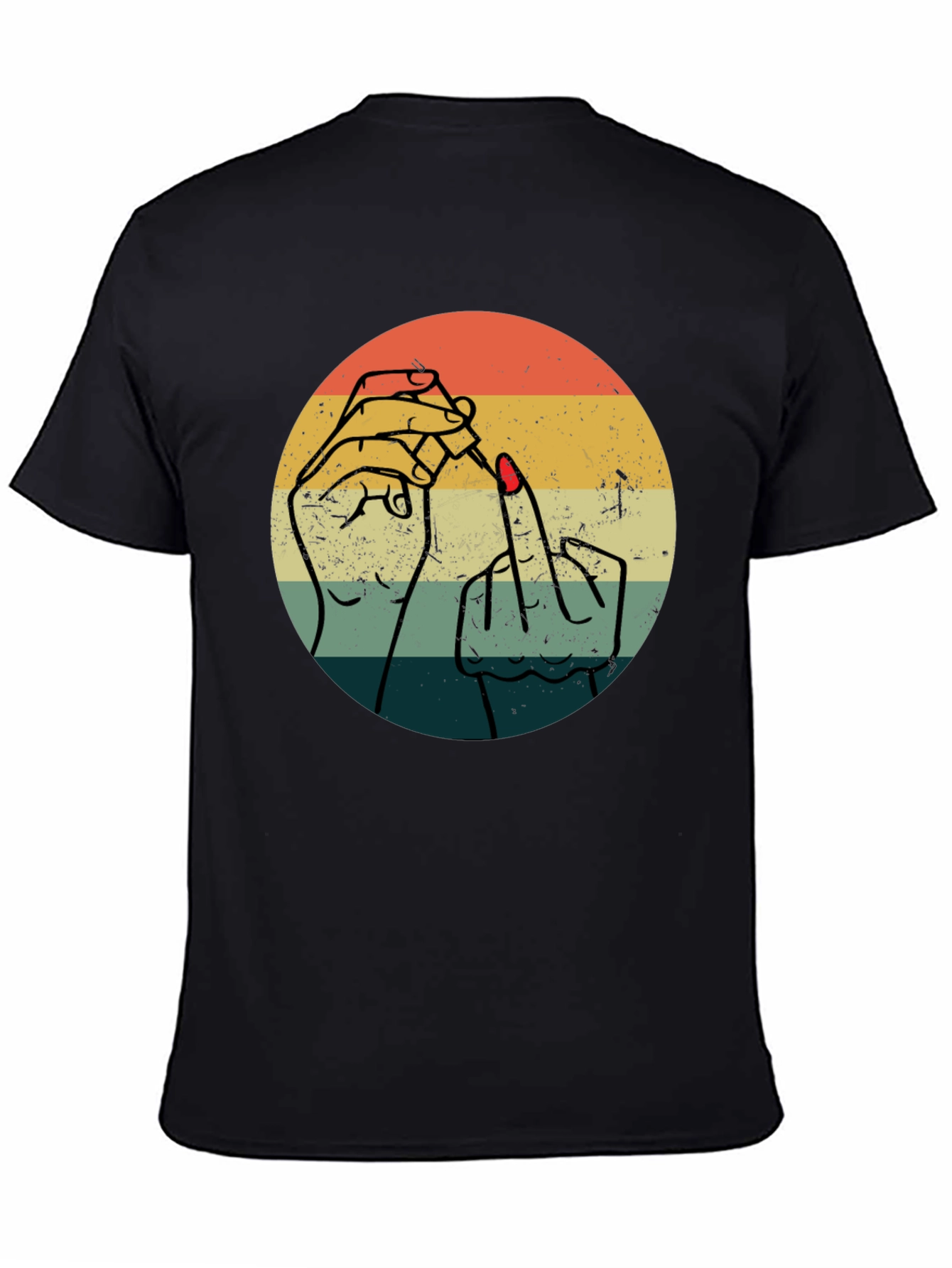 Black Retro Nail Polish Middle Finger Graphic Tee - Unisex view 4