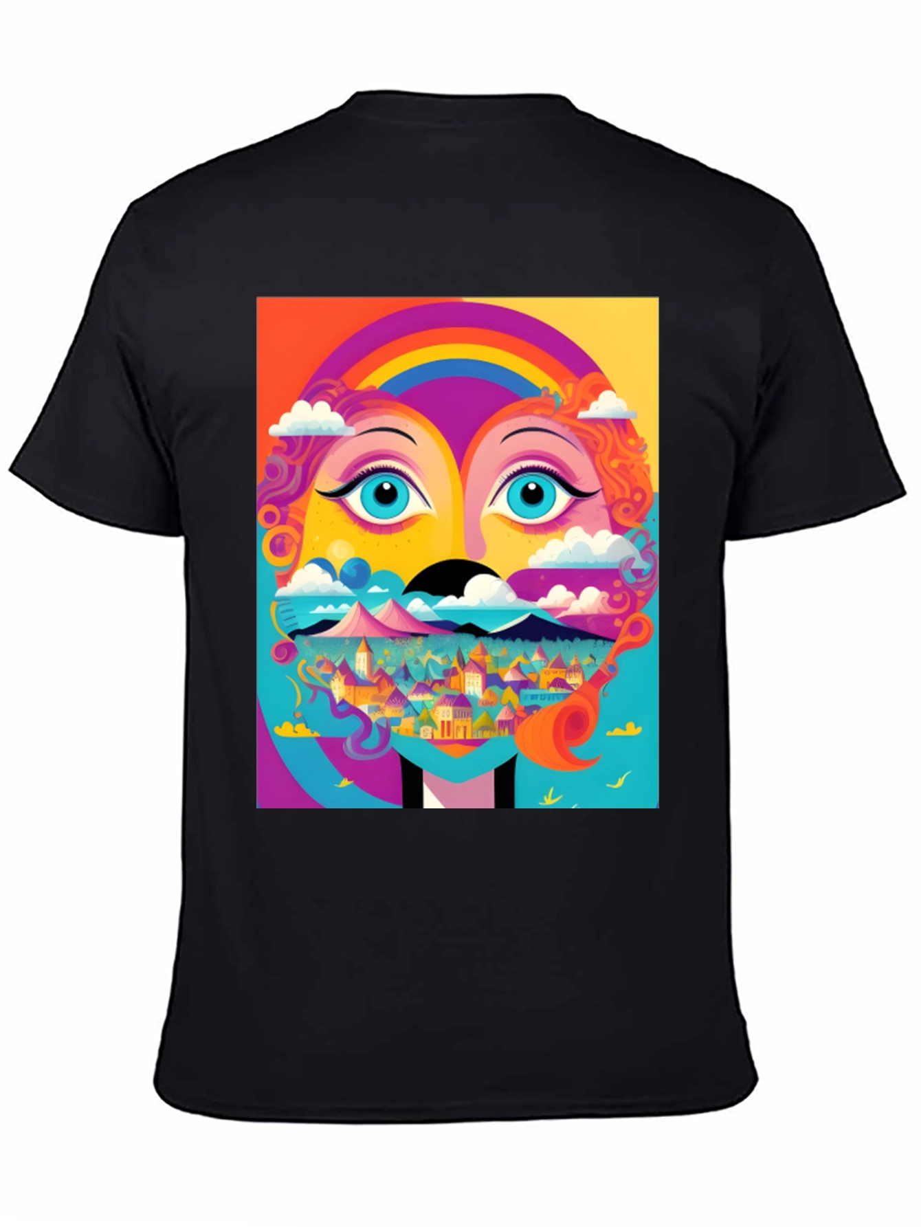 Black Vibrant Psychedelic Face Graphic T-Shirt view 4