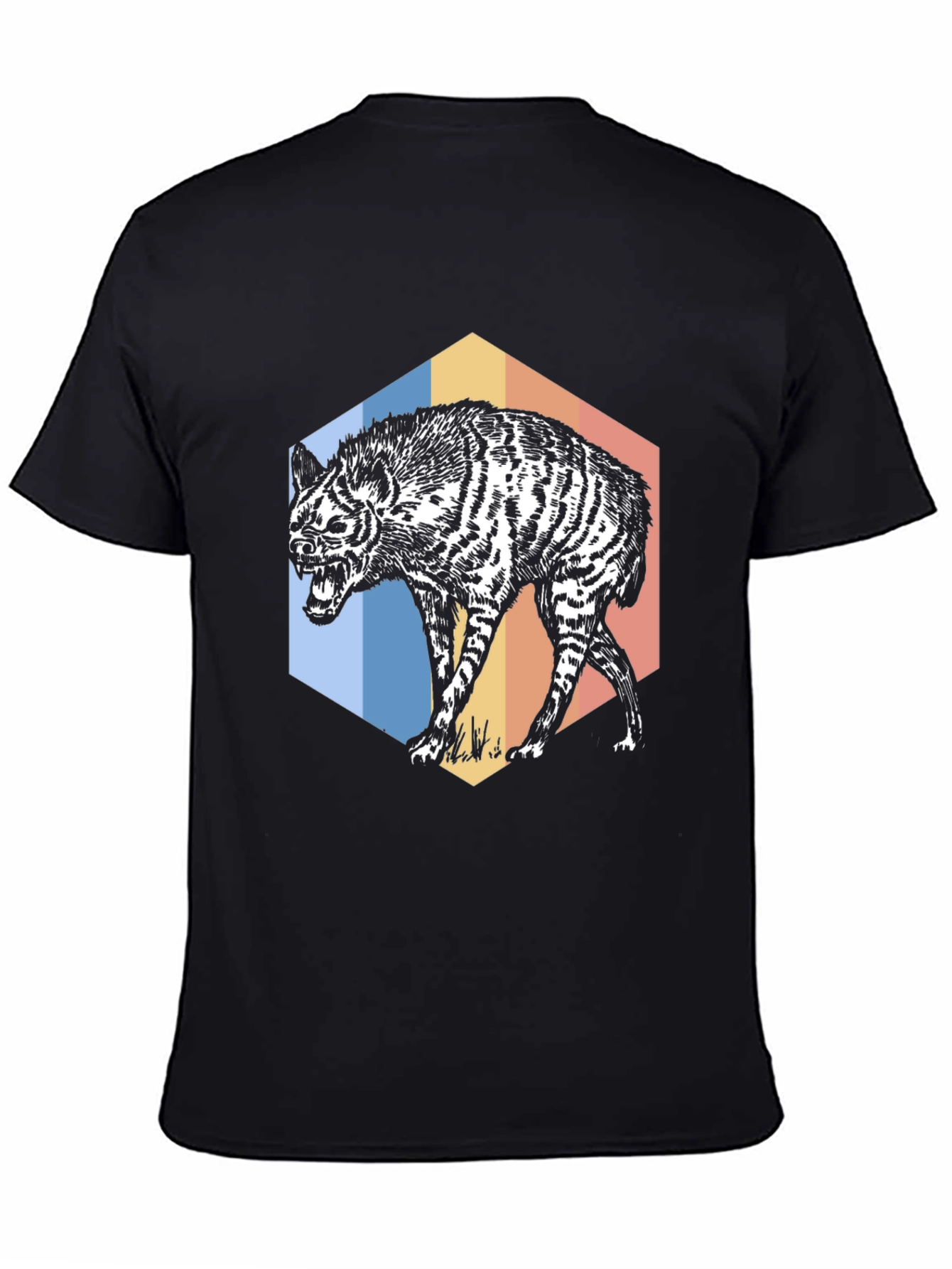 Black Hyena Hex T-Shirt - Retro Animal Graphic Tee view 4