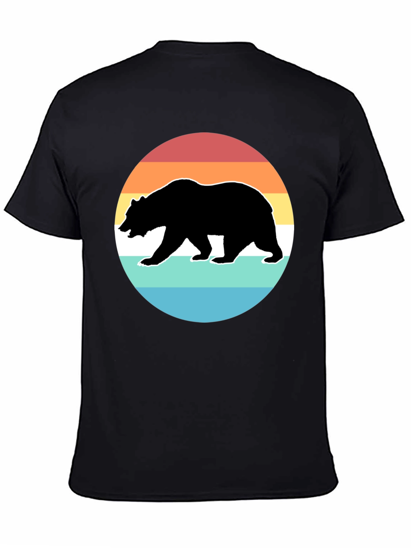 Black Retro Bear Sunset Graphic T-Shirt - Black view 4