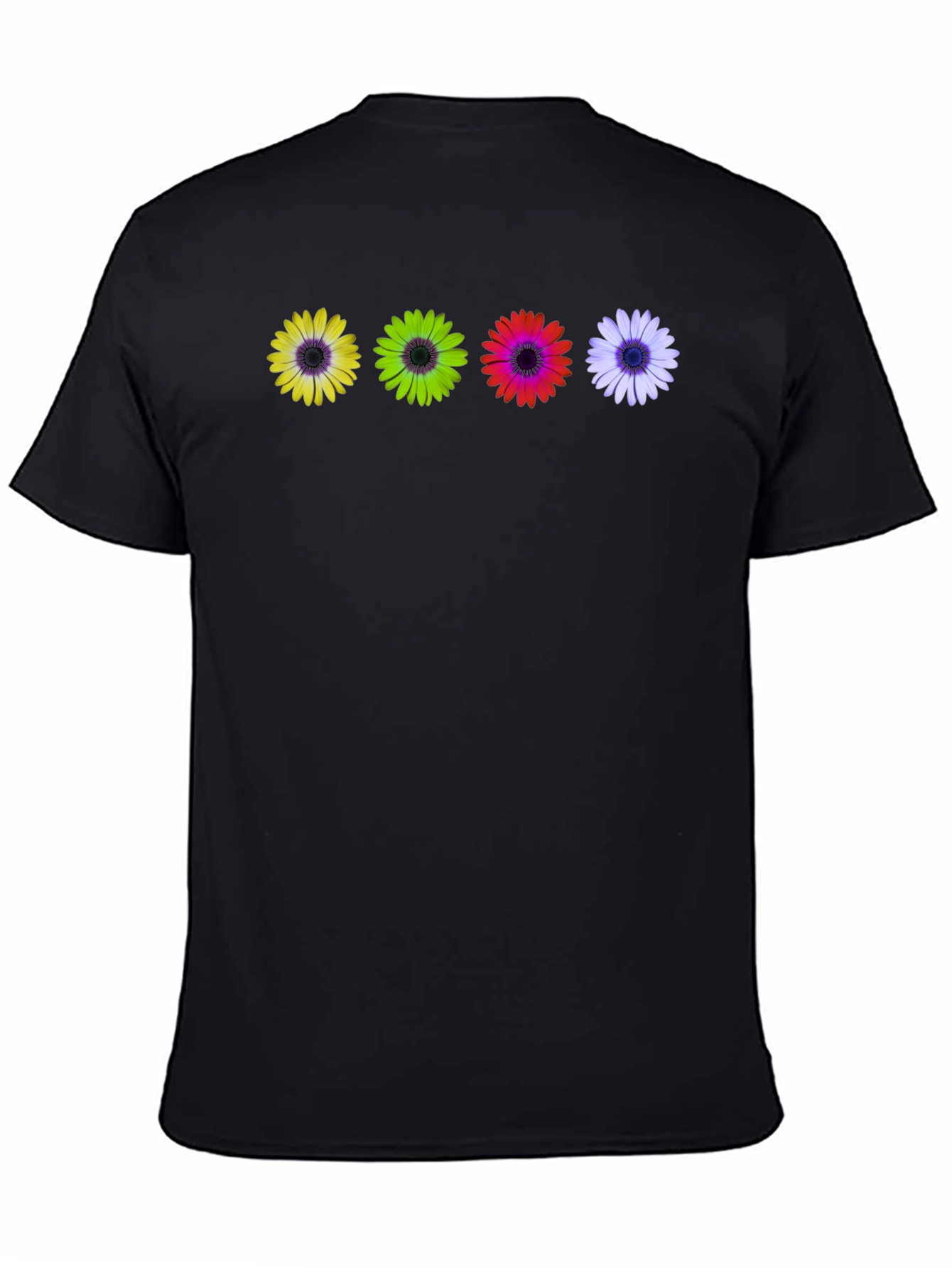 Black Colorful Daisy T-Shirt - Unique Floral Design view 4