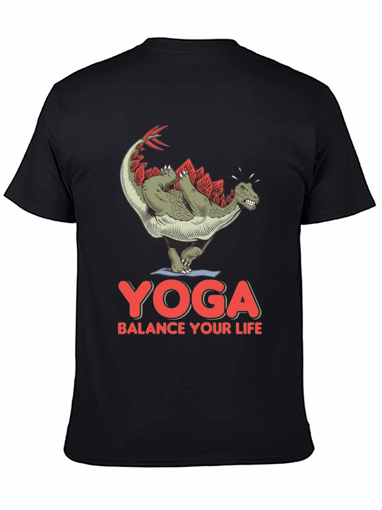 Black Yoga Dinosaur T-Shirt: Balance Your Life Tee view 4