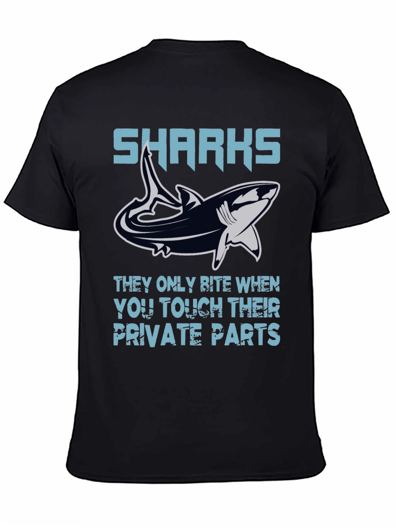 Black Shark Bite Humor Graphic Tee - Black Cotton T-Shirt view 4