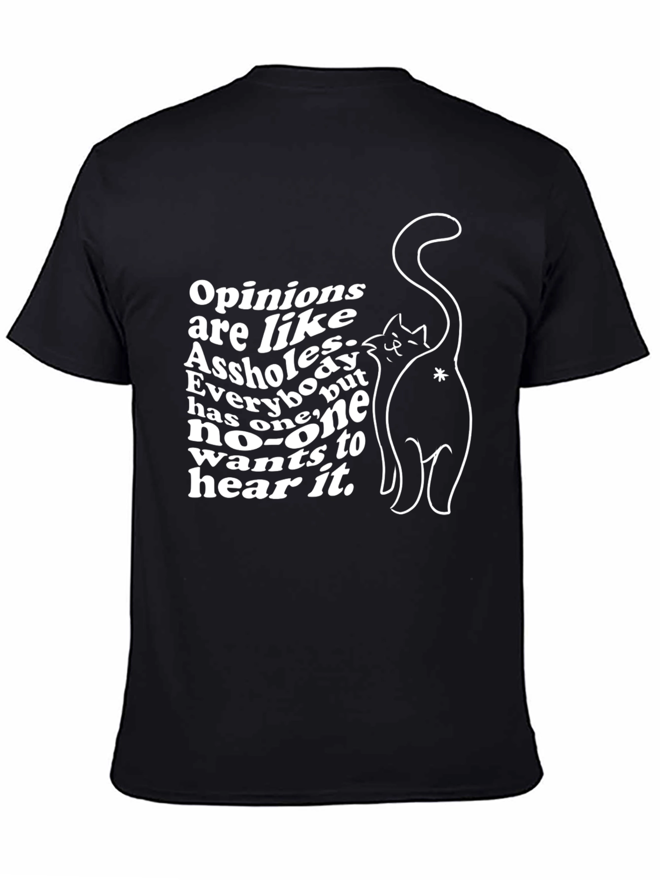 Black Funny Opinion Cat Graphic Tee - Black view 4