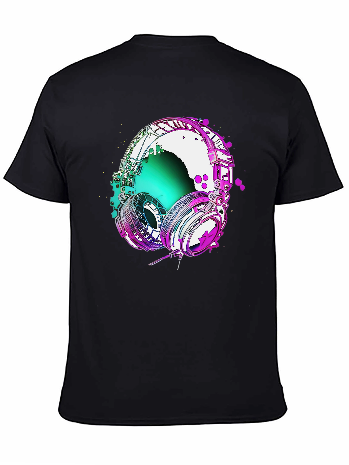 Black Vivid Headphones Graphic Tee - Music Lover's T-Shirt view 4