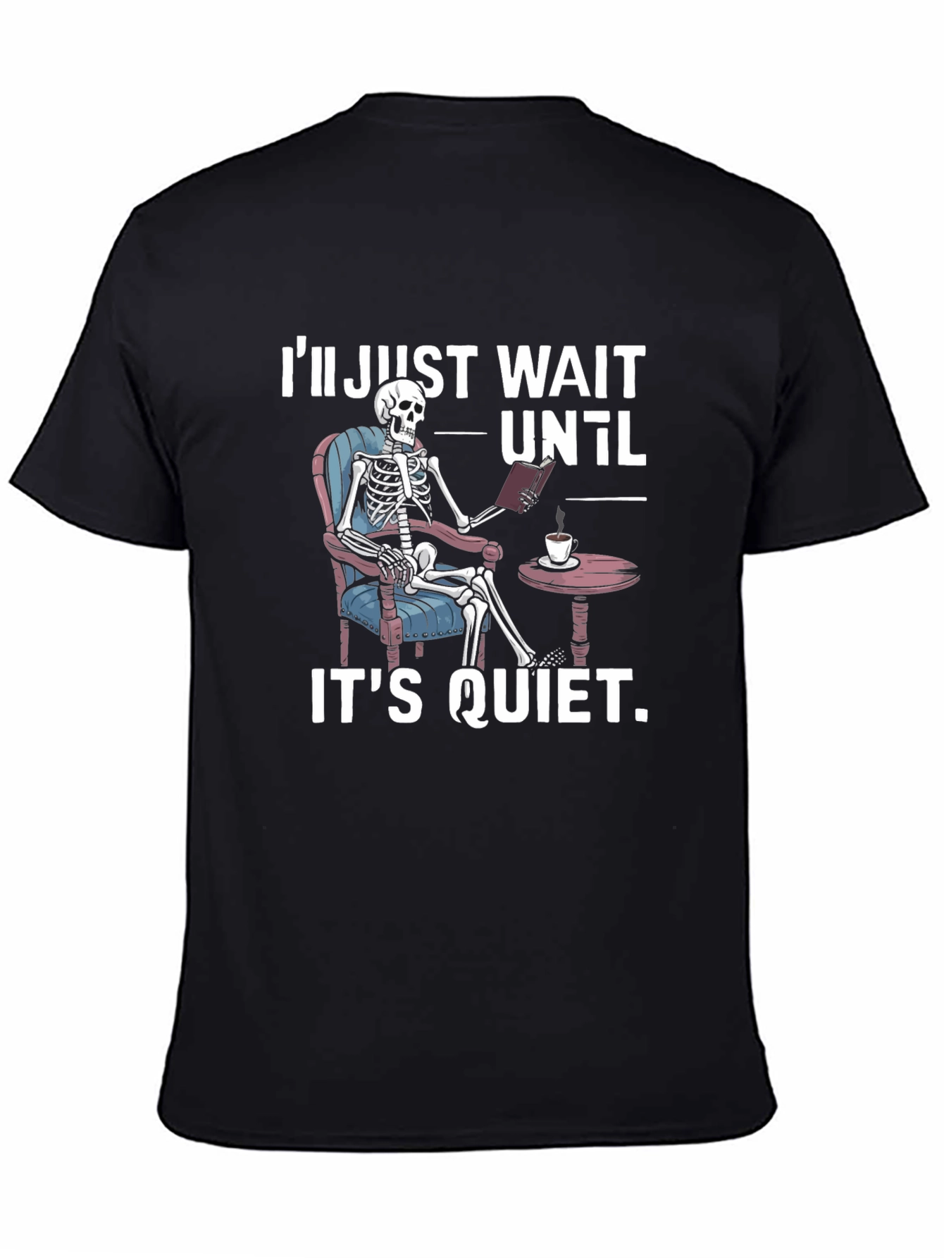 Black Quiet Skeleton Reading T-Shirt view 4