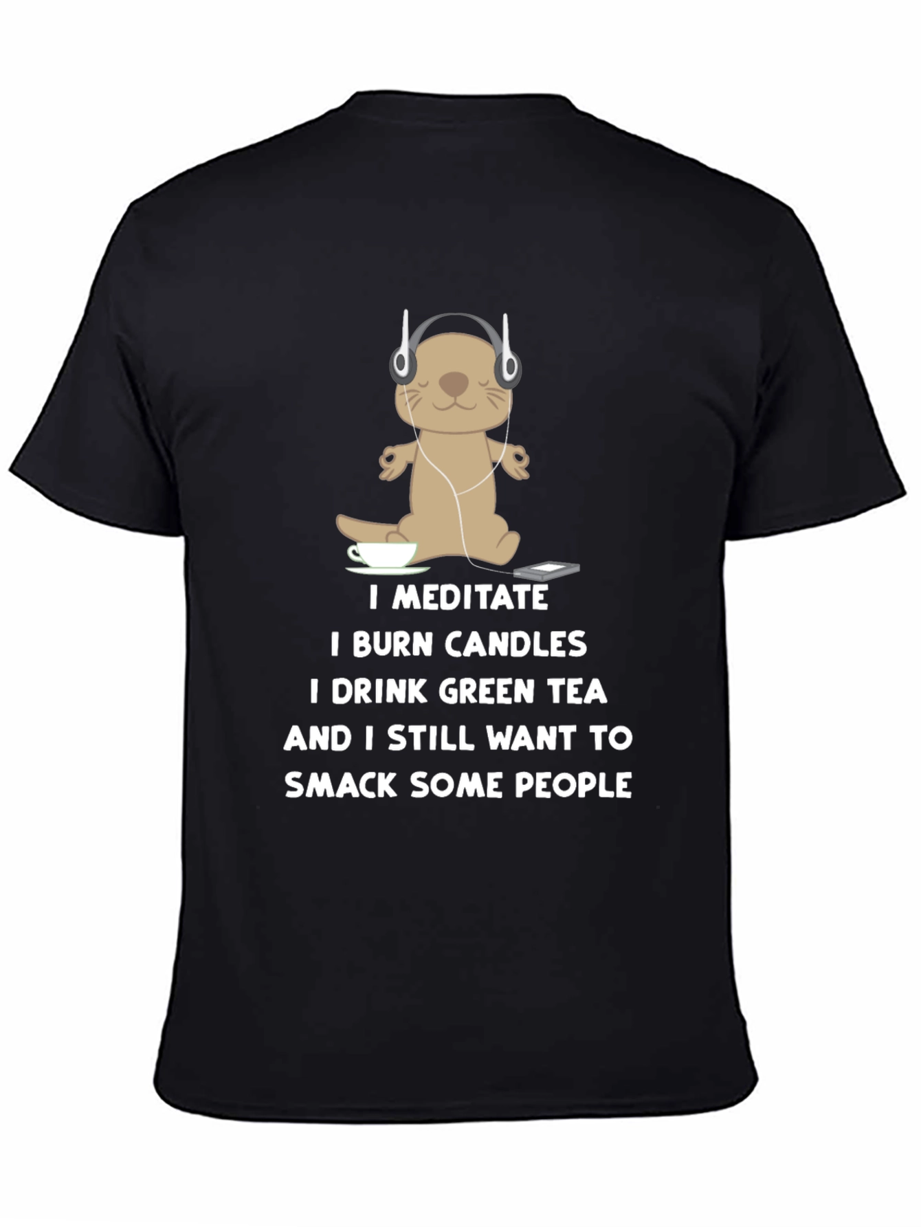 Black Meditate Otter T-Shirt: Funny Yoga Tee view 4