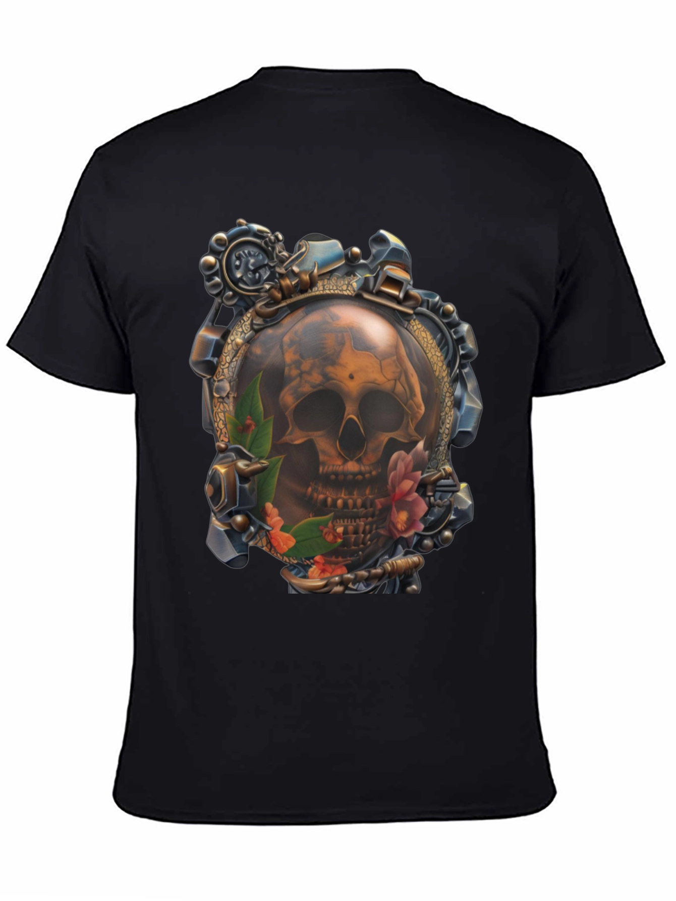 Black Steampunk Skull Graphic T-Shirt view 4