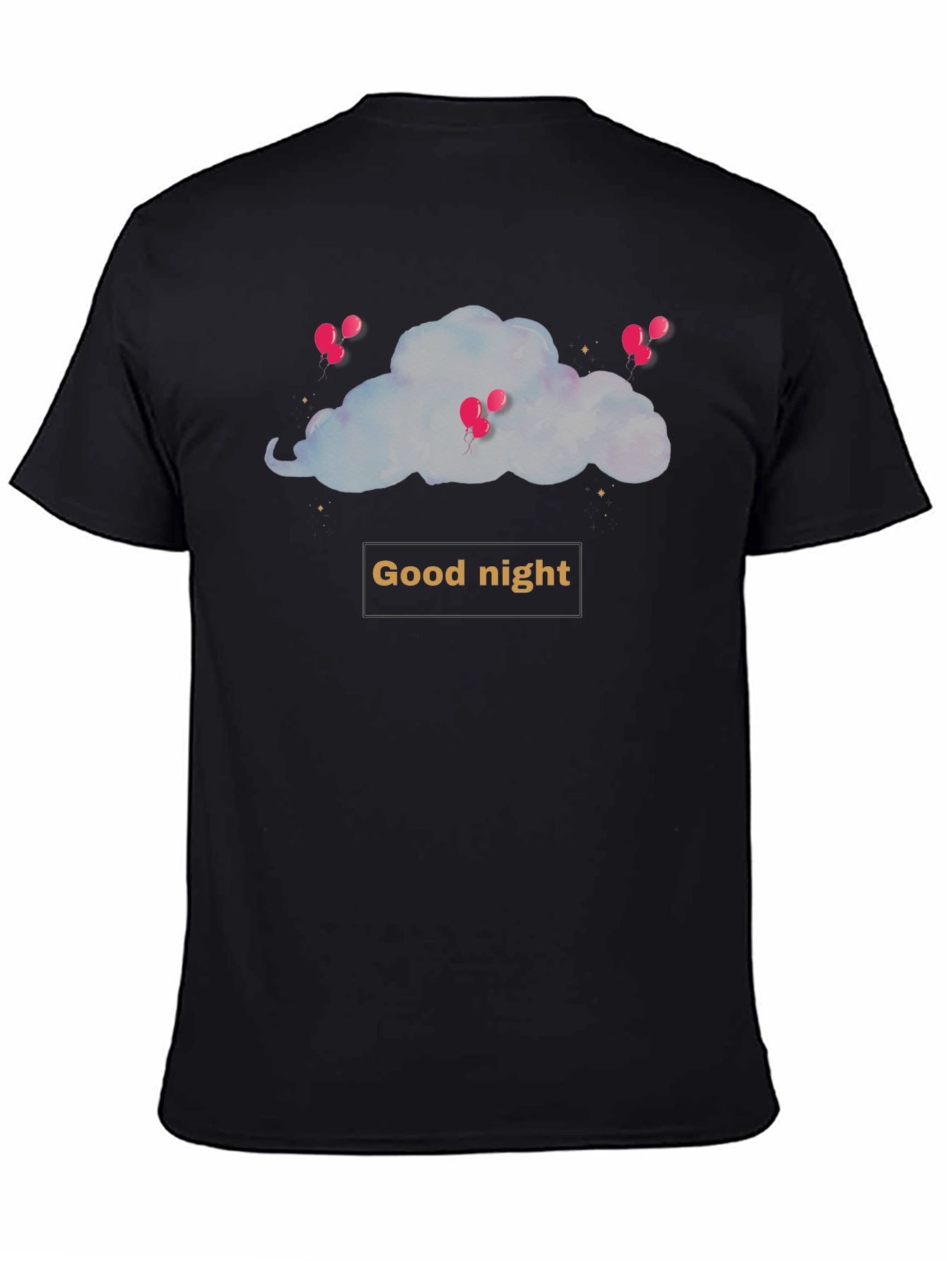 Black Good Night Cloud and Balloons Black T-shirt view 4