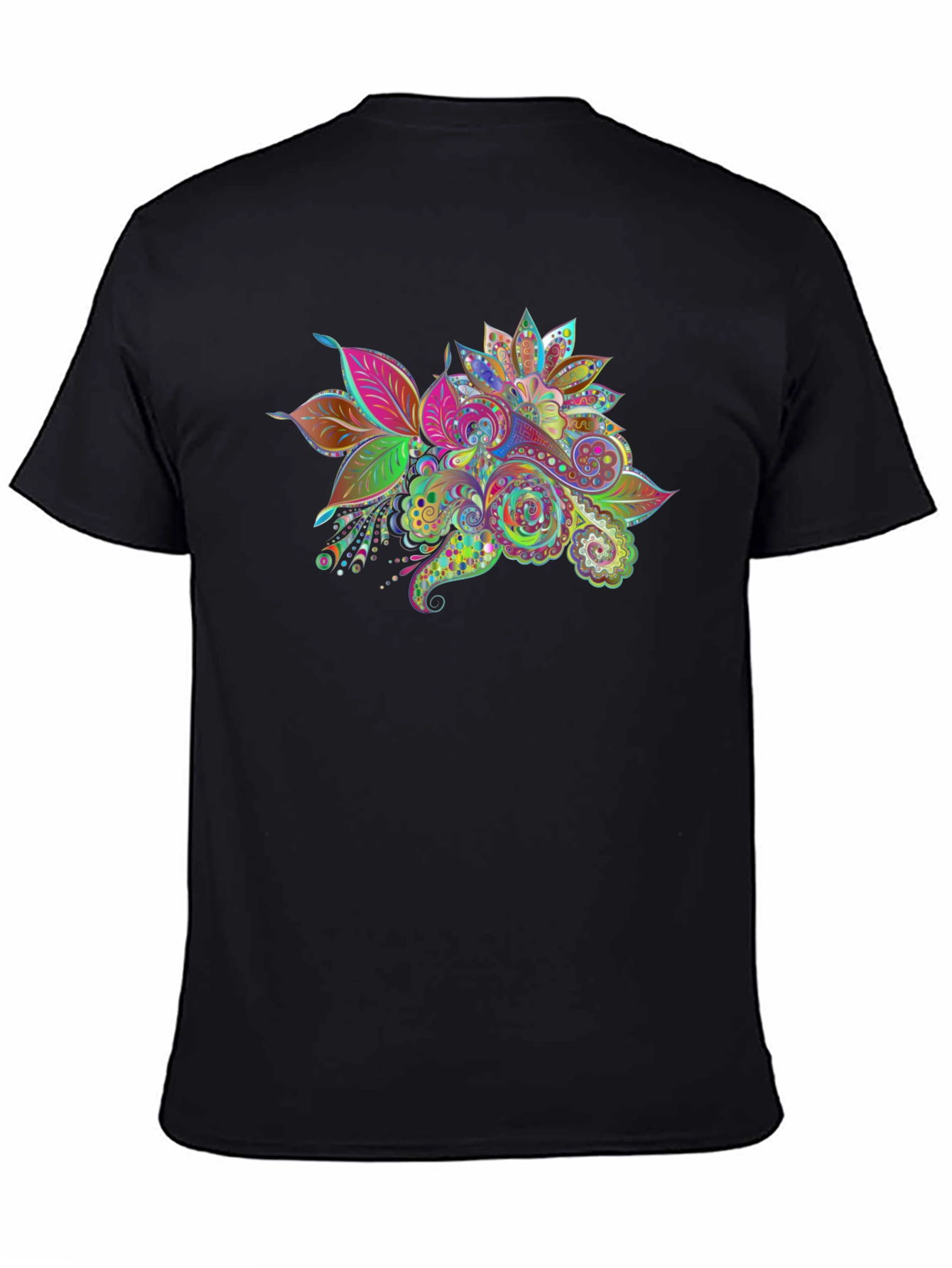 Black Floral Paisley Print Black T-Shirt view 4