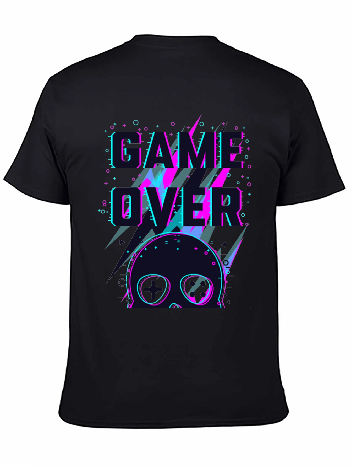 Black Game Over Skull Graphic Tee - Black Crew Neck view 4