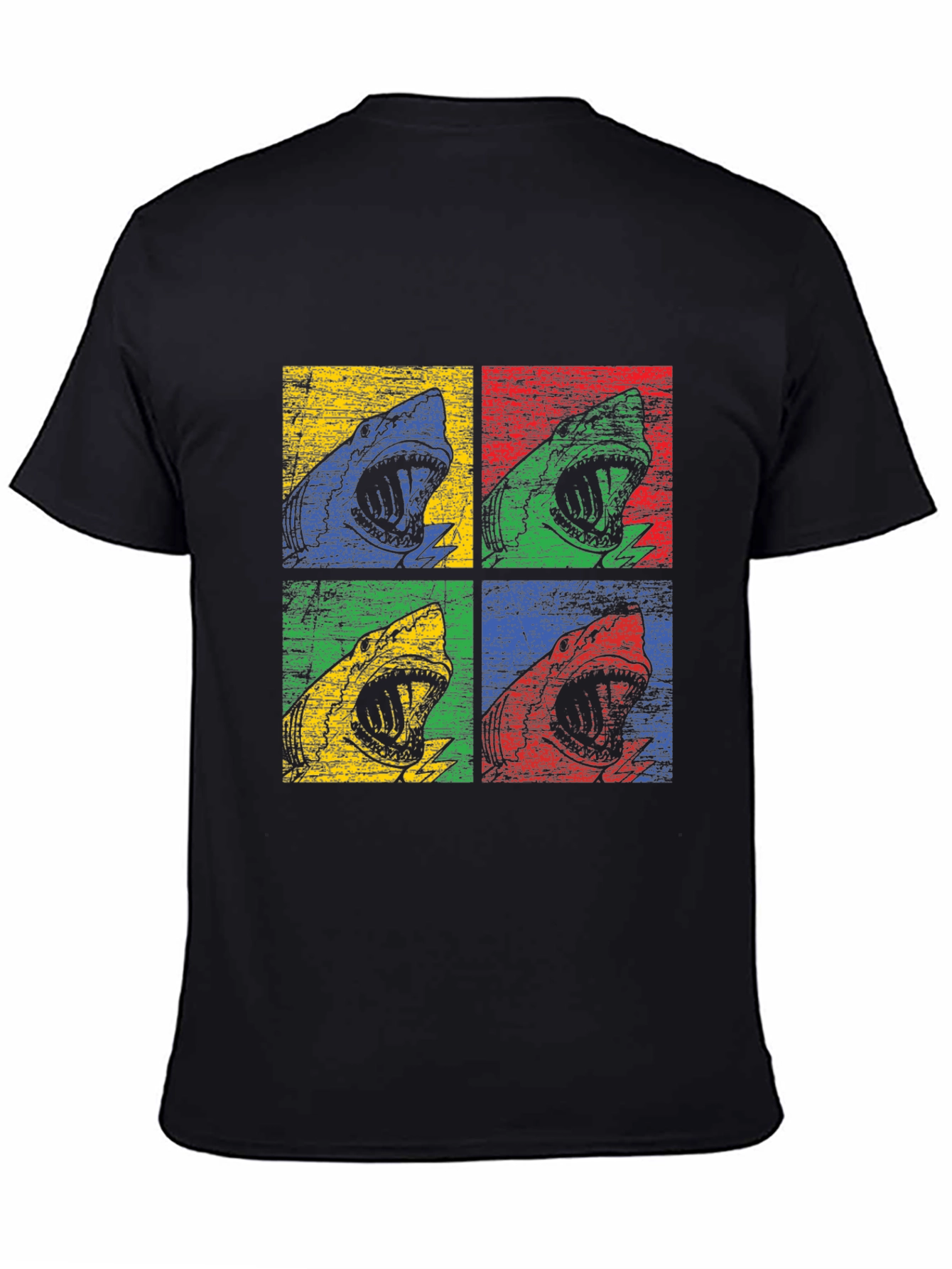 Black Shark Pop Art Graphic Print Black T-Shirt view 4
