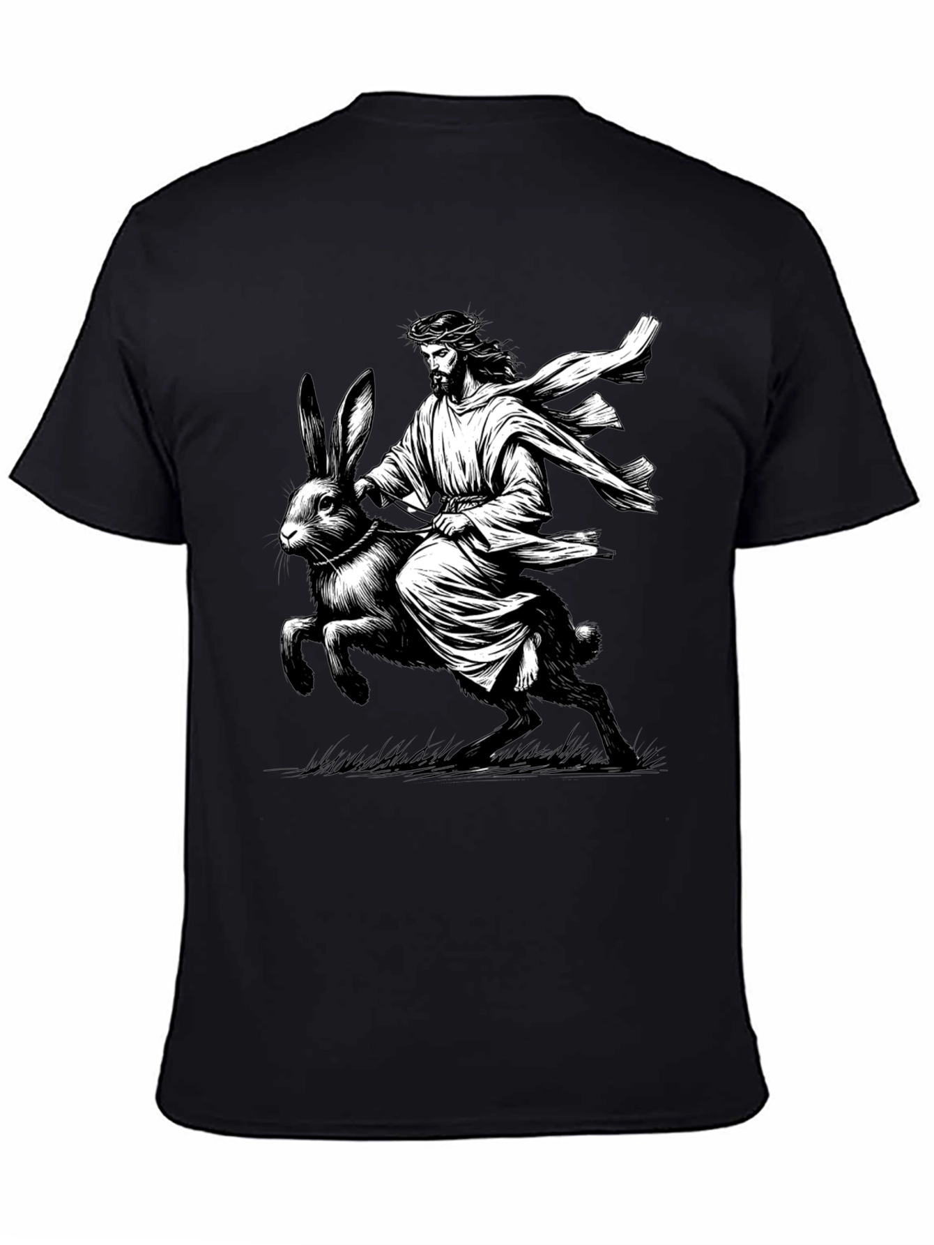 Black Jesus Riding Easter Bunny Graphic Tee view 4