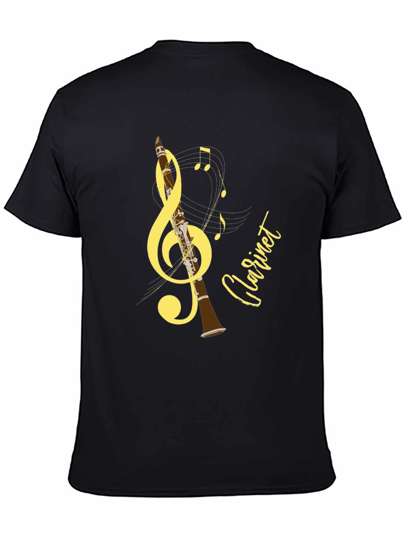 Black Musical Clarinet T-Shirt - Black view 4