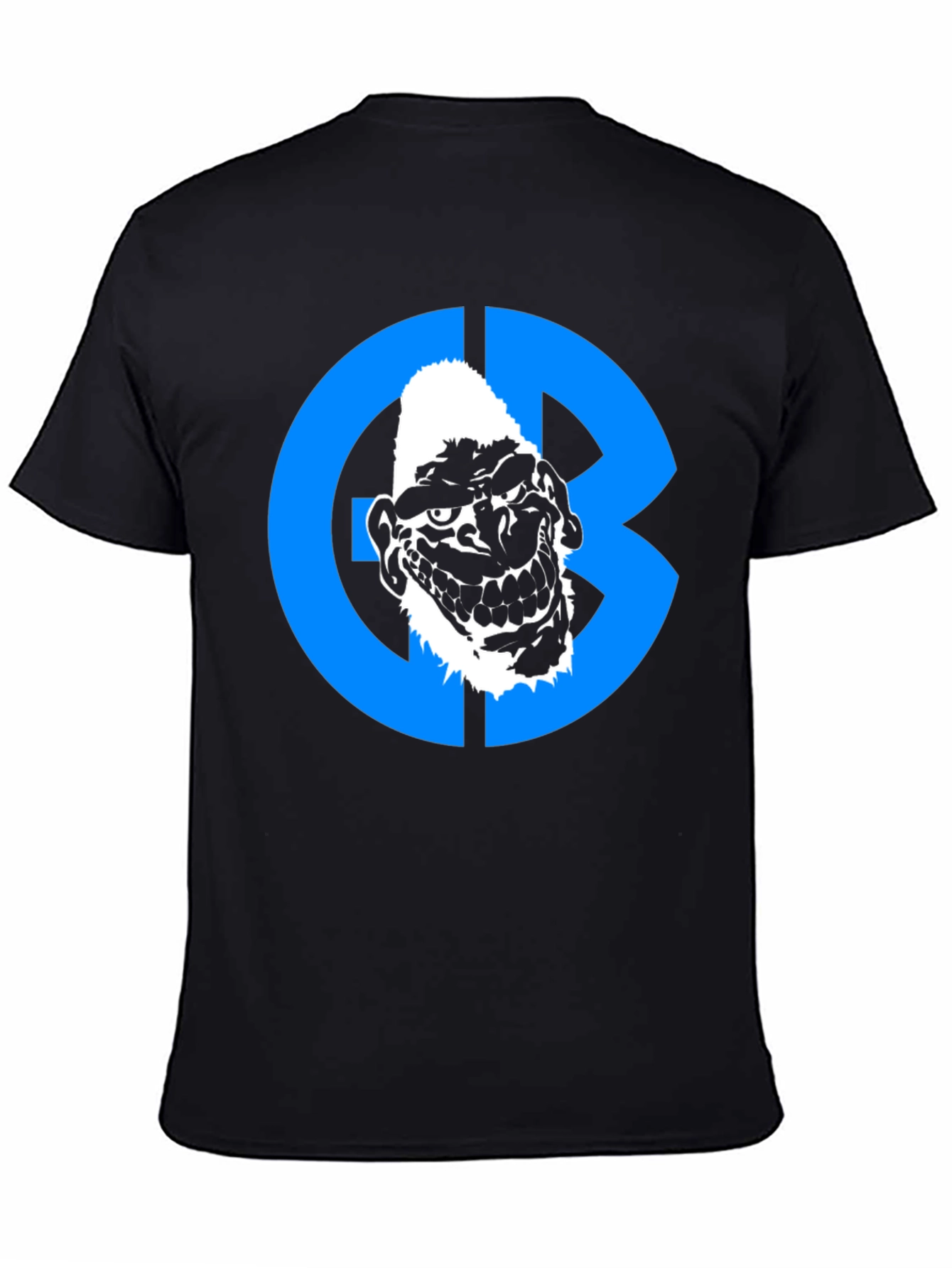 Black Graphic Tee: Grotesque Face in Blue Circle view 4