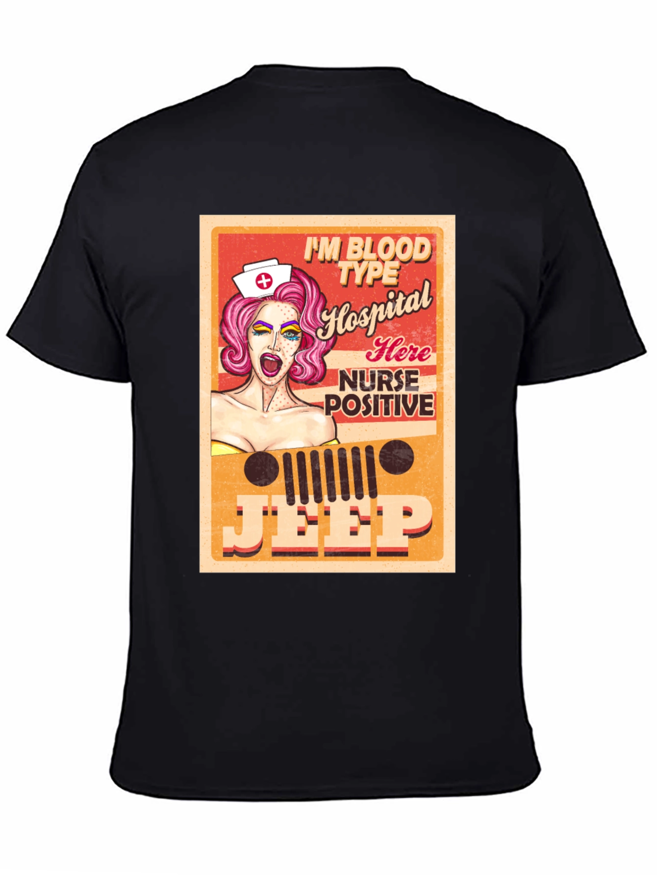 Black Nurse Jeep Graphic Tee - Blood Type Positive T-Shirt view 4