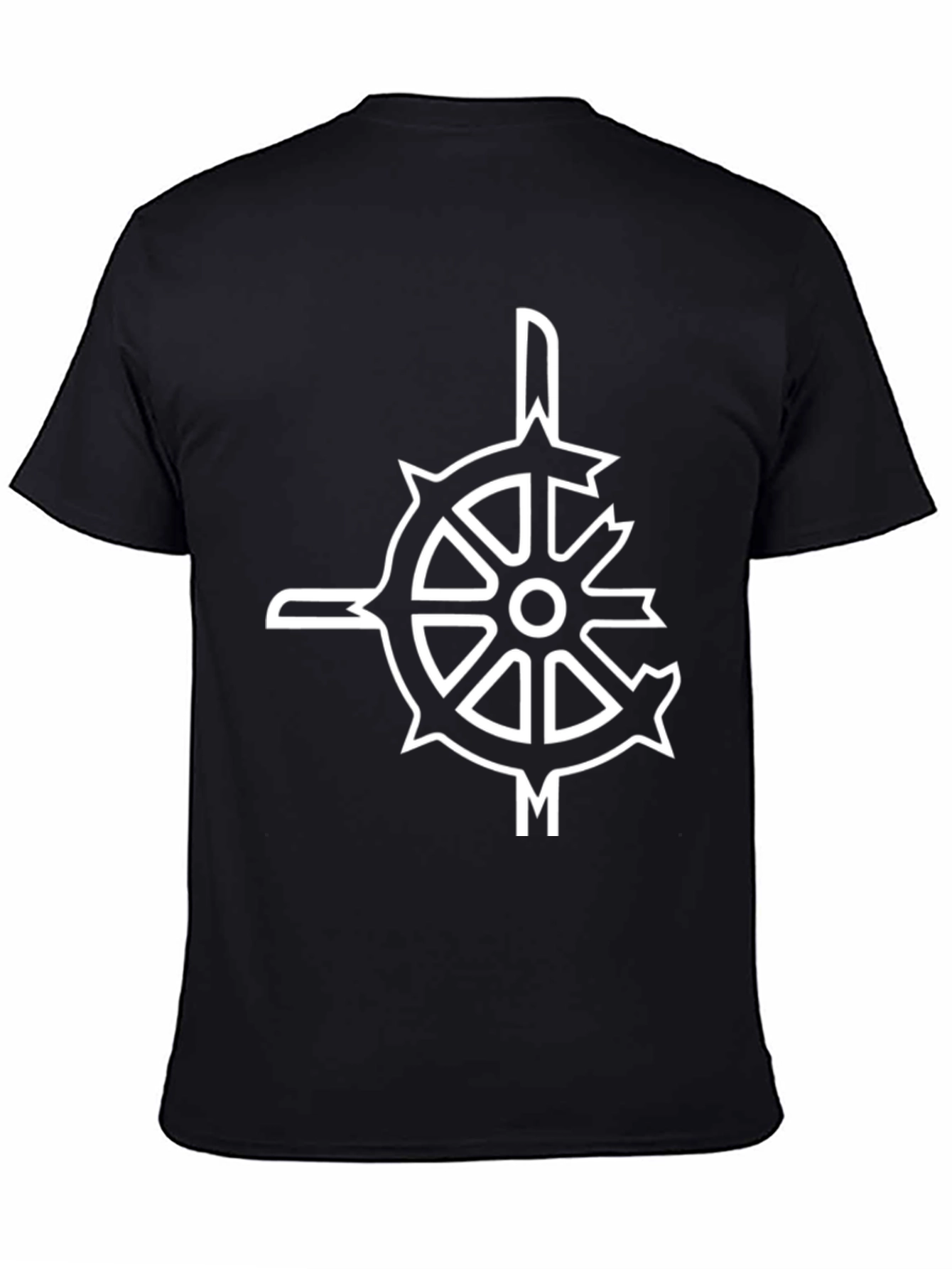 Black Men's Black T-Shirt with Abstract Wheel Design view 4