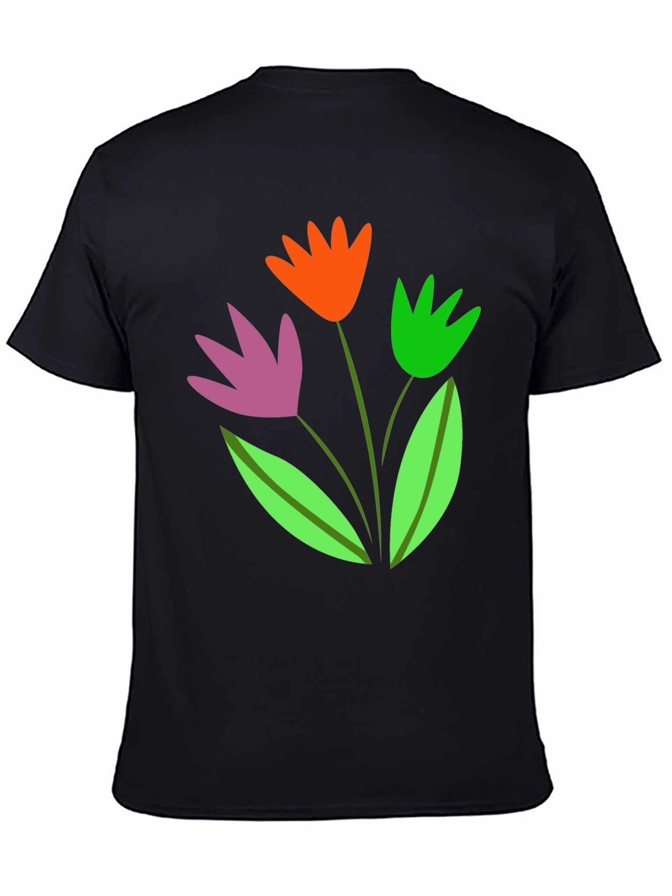 Black Floral Graphic Tee - Trendy Cotton Blend Shirt view 4