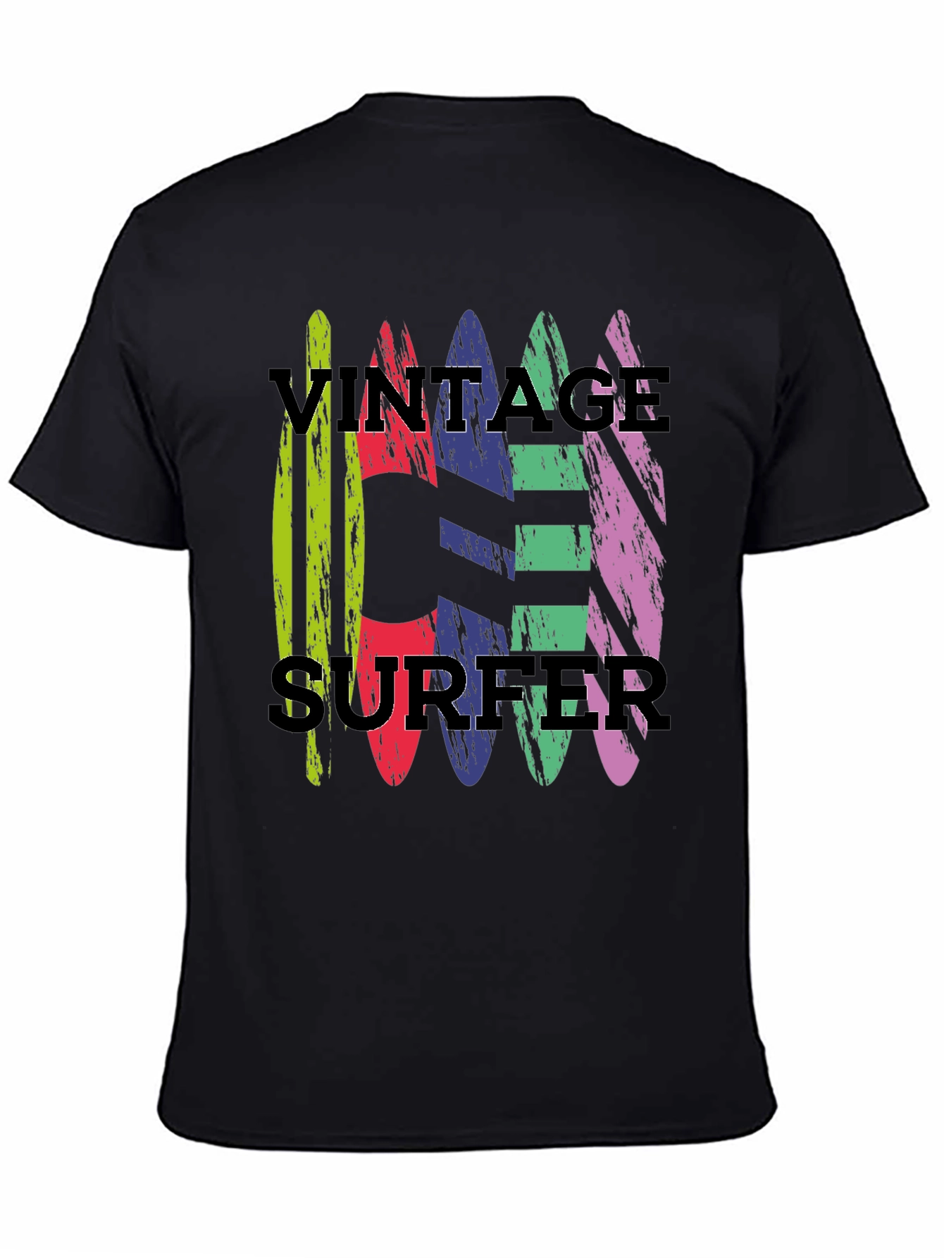 Black Vintage Surfer T-Shirt - Retro Surfboard Design view 4