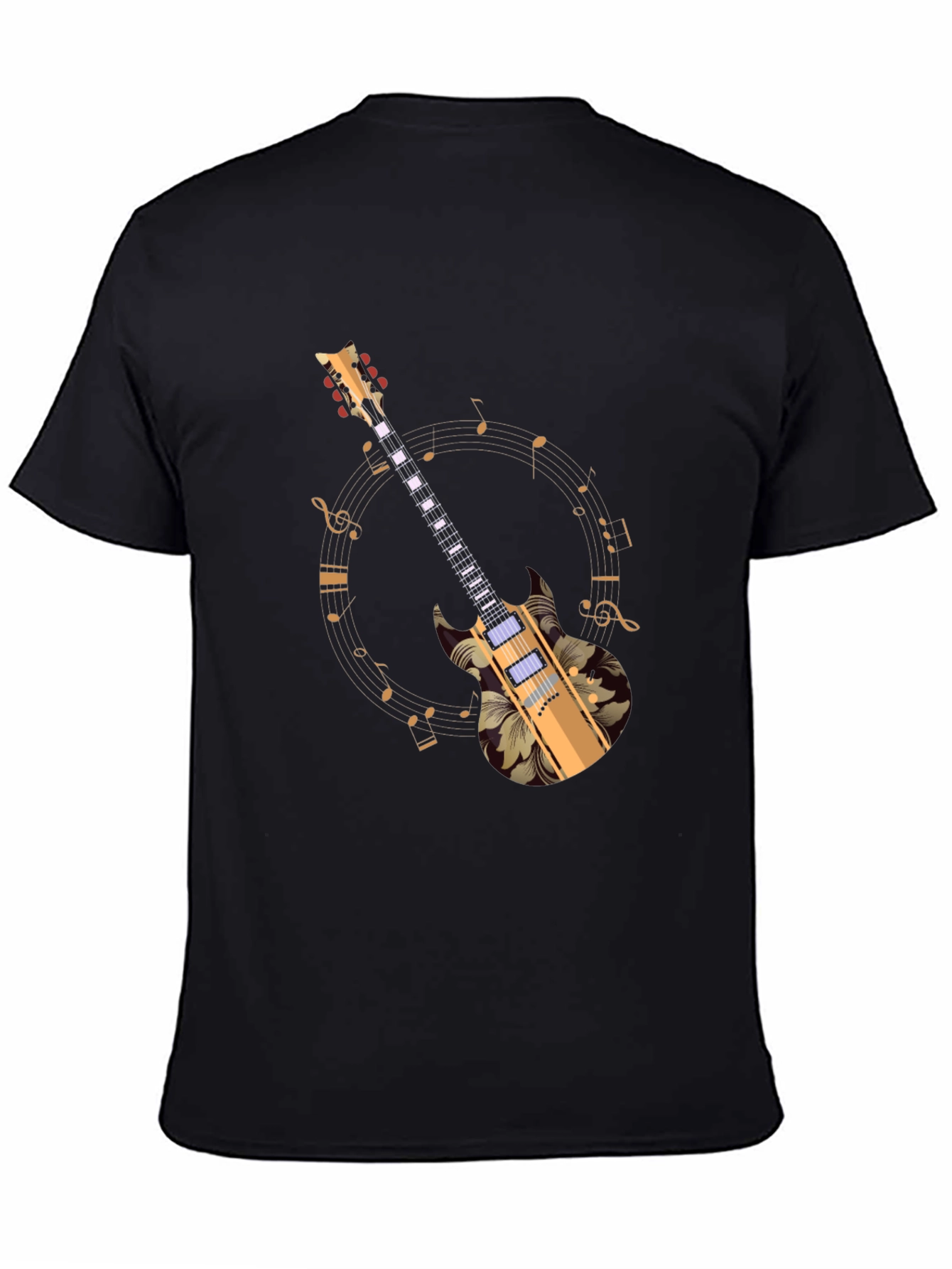 Black Floral Guitar Graphic Black Tee view 4