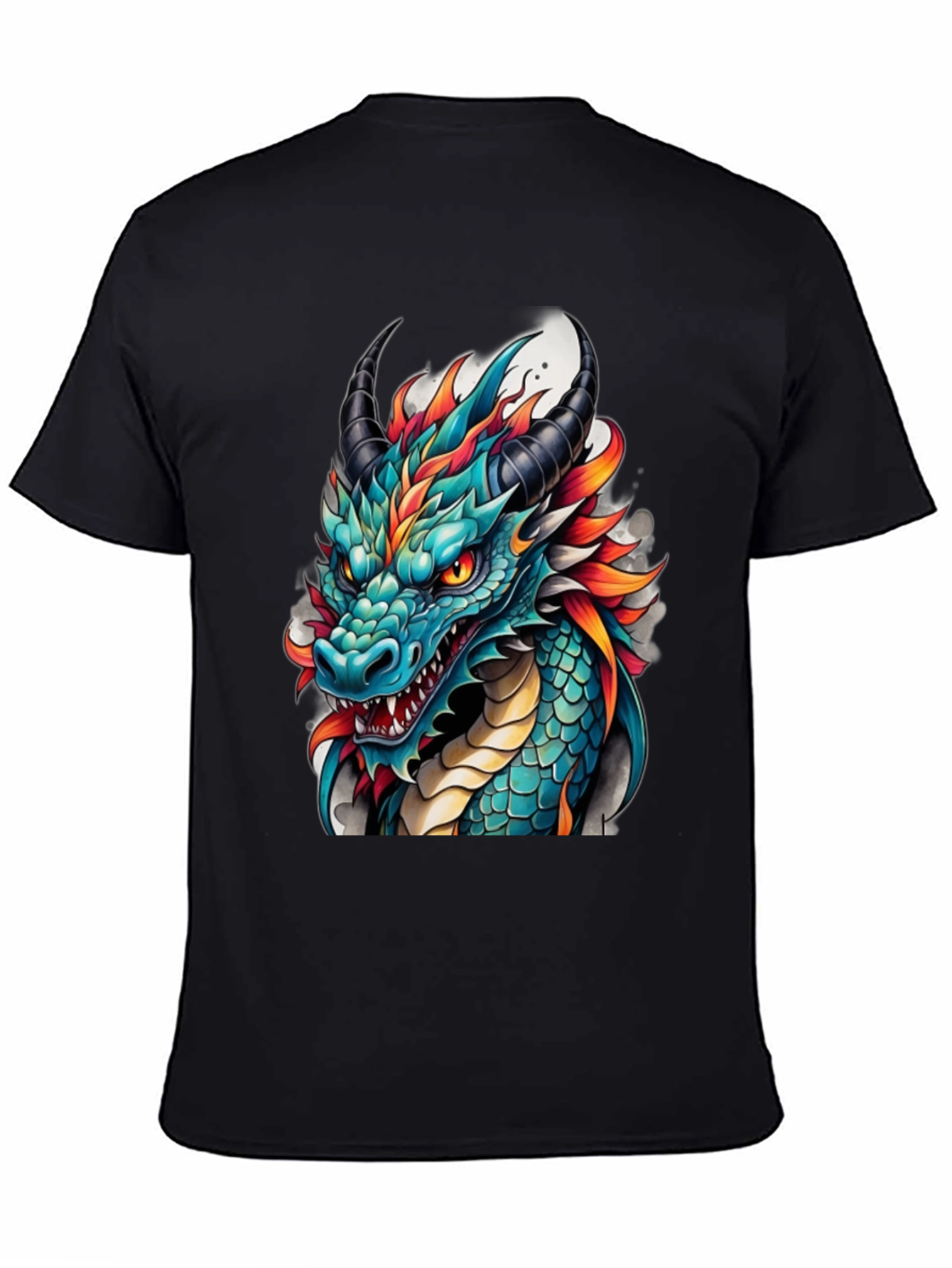 Black Dragon T-Shirt - Teal & Orange Graphic Tee view 4