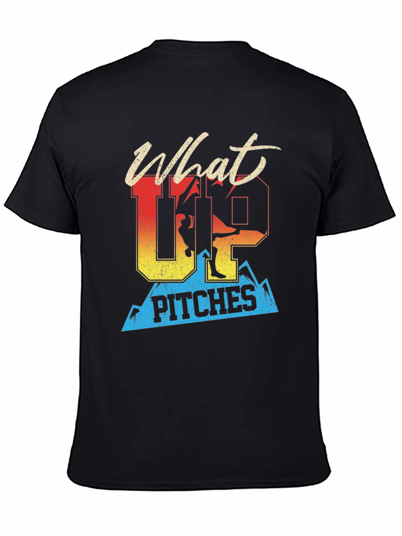 Black What Up Pitches T-Shirt | Skiing Graphic Tee view 4