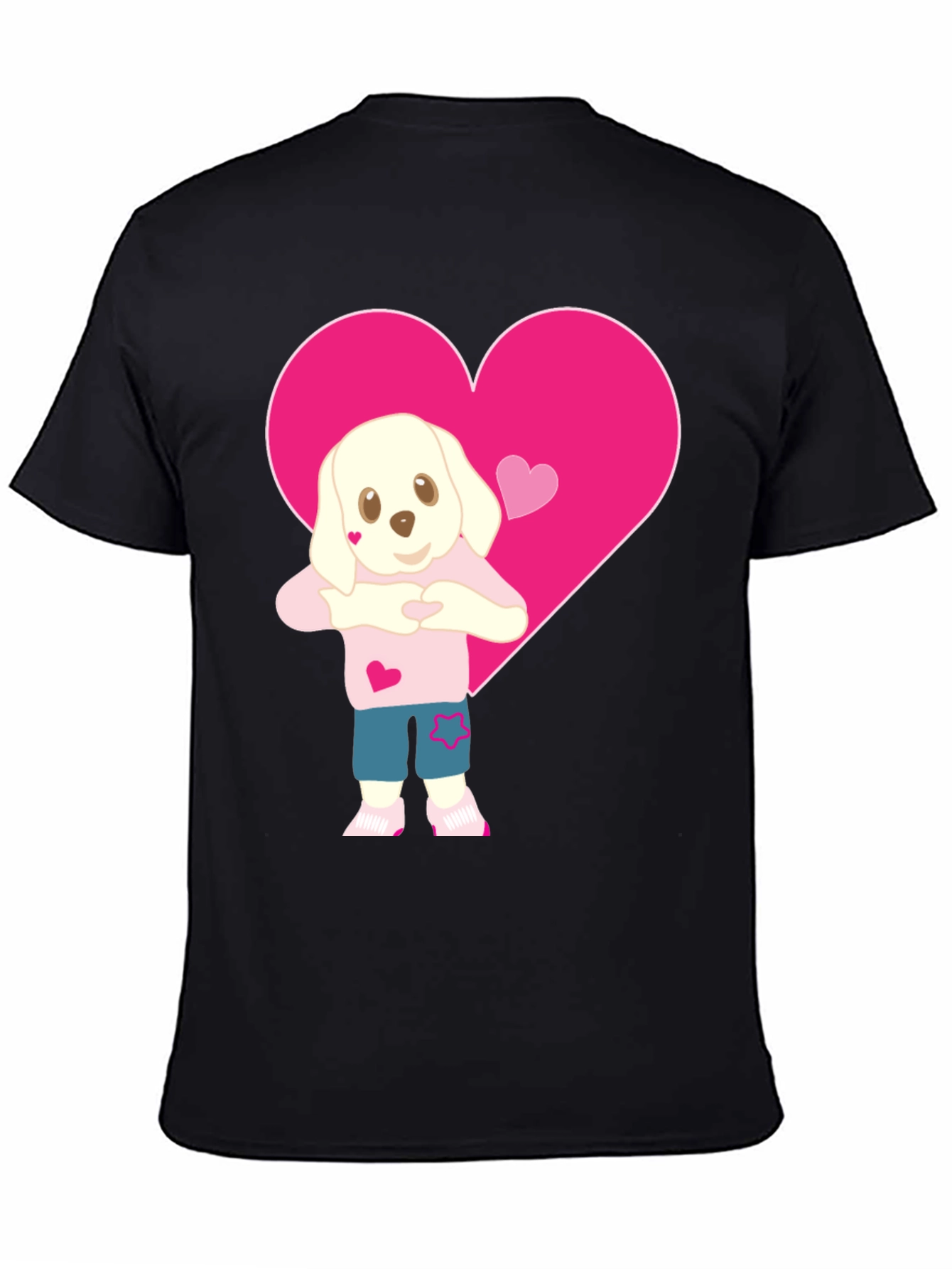 Black Cute Dog Heart Valentine's T-Shirt - Soft Cotton Blend view 4