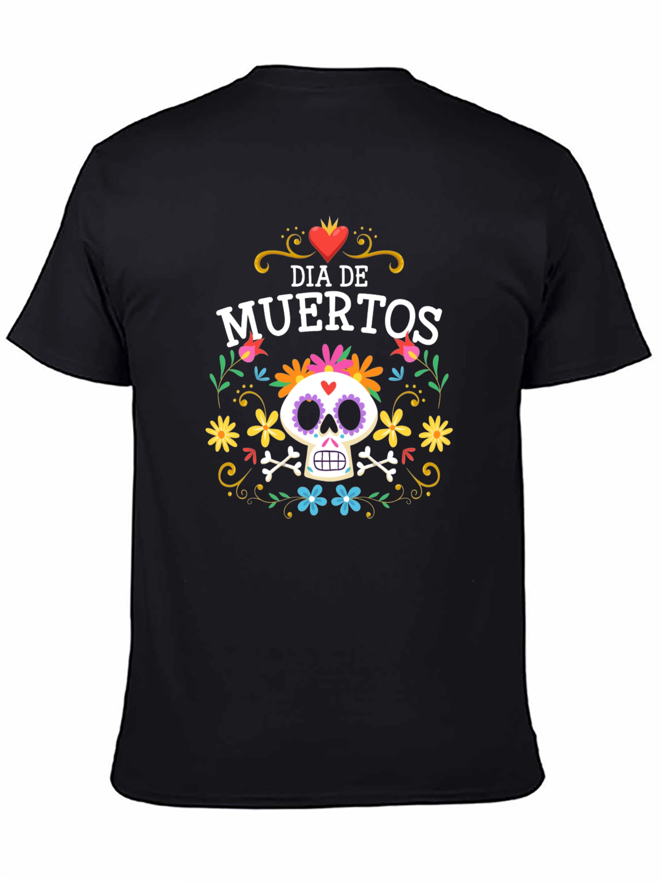 Black Dia De Muertos Graphic T-Shirt - Black Crew Neck view 4
