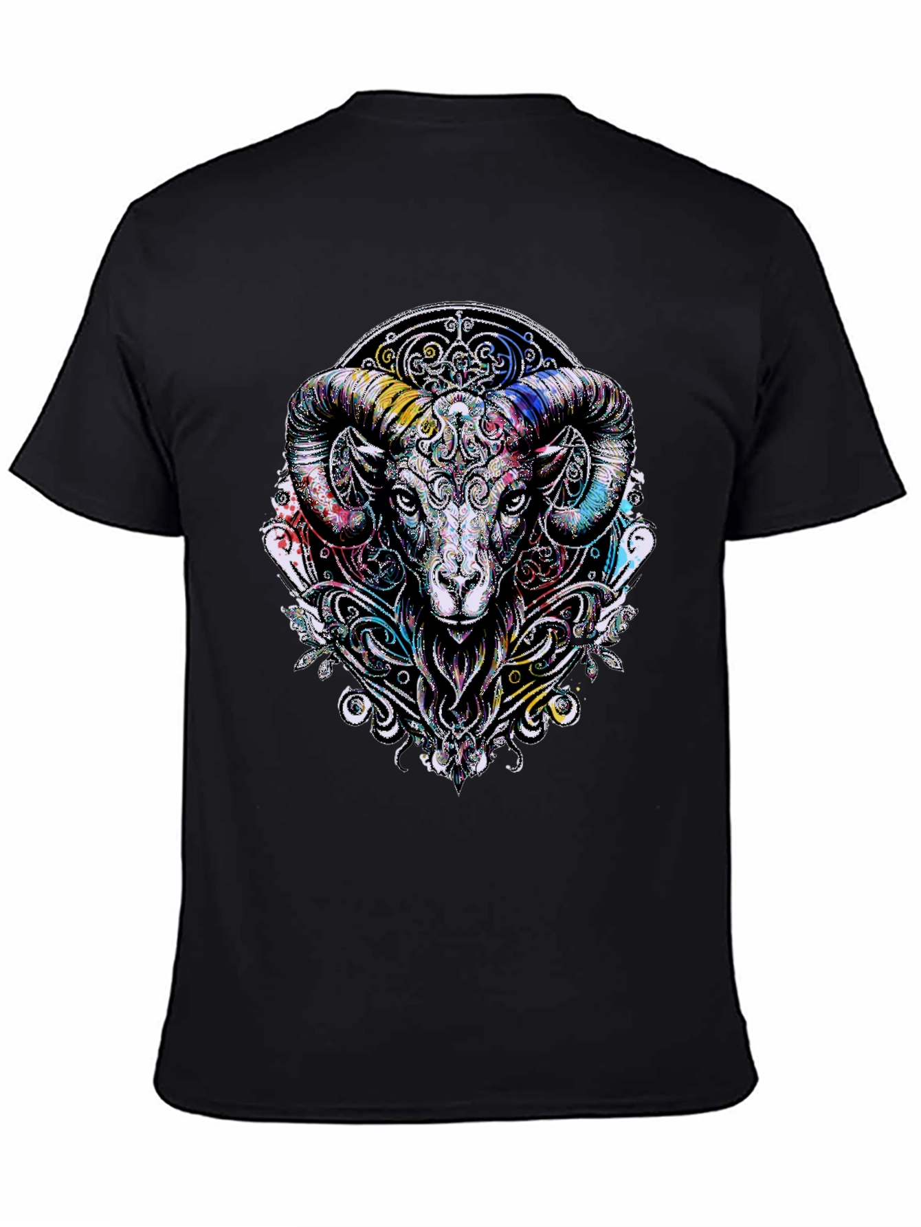 Black Aries Ram Graphic Black T-Shirt view 4