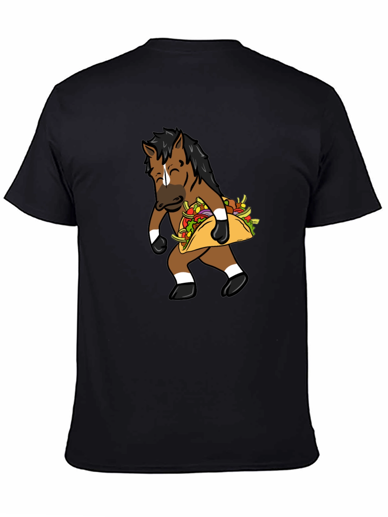 Black Funny Horse Taco Graphic Tee - Black Cotton T-Shirt view 4