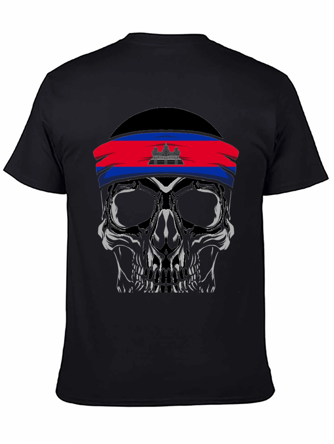 Skull T-Shirt Cambodia Flag Headband - 4