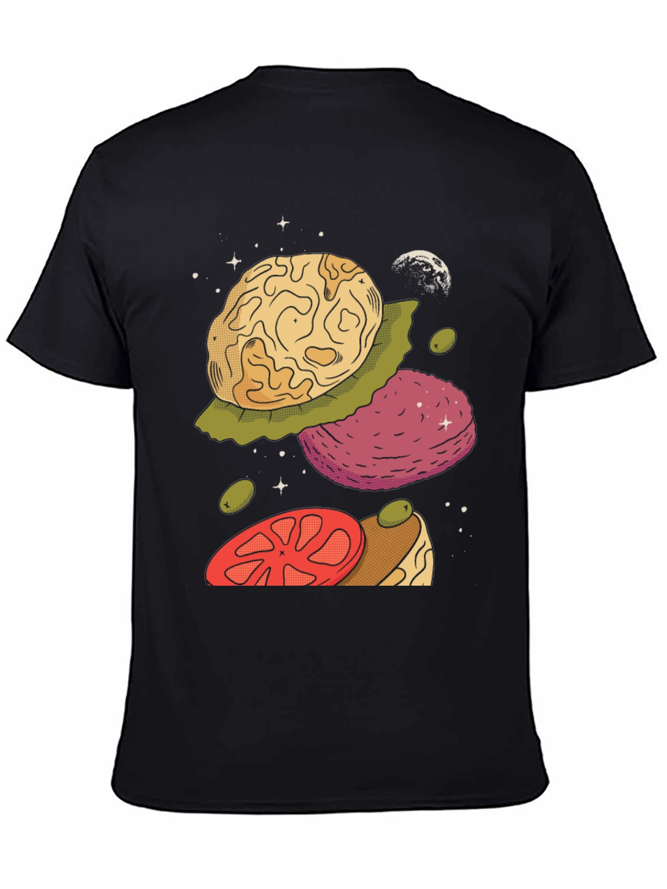 Black Cosmic Burger Graphic Tee - Unique Space Food Design view 4
