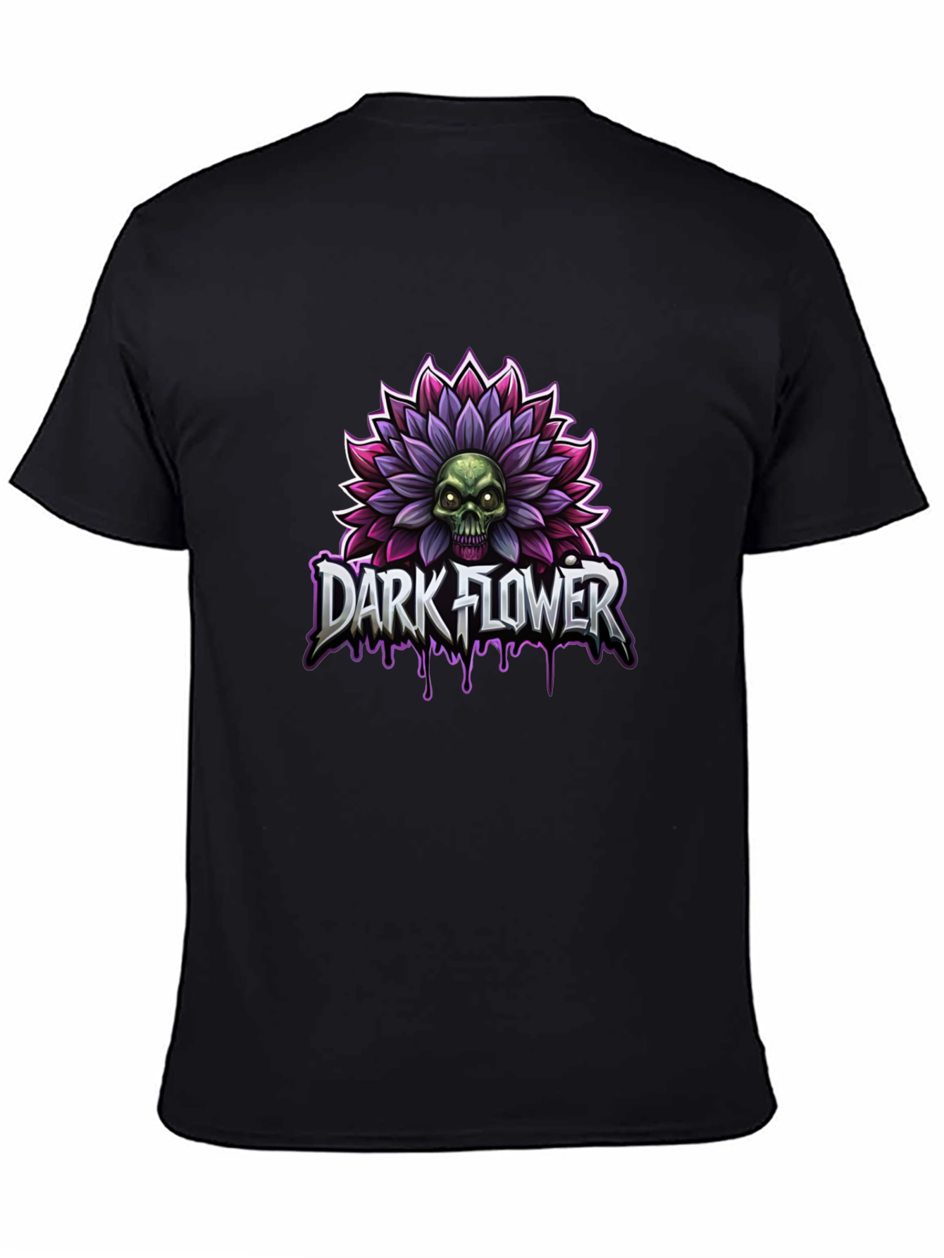 Black Dark Flower Graphic T-Shirt - Skull and Floral Design view 4