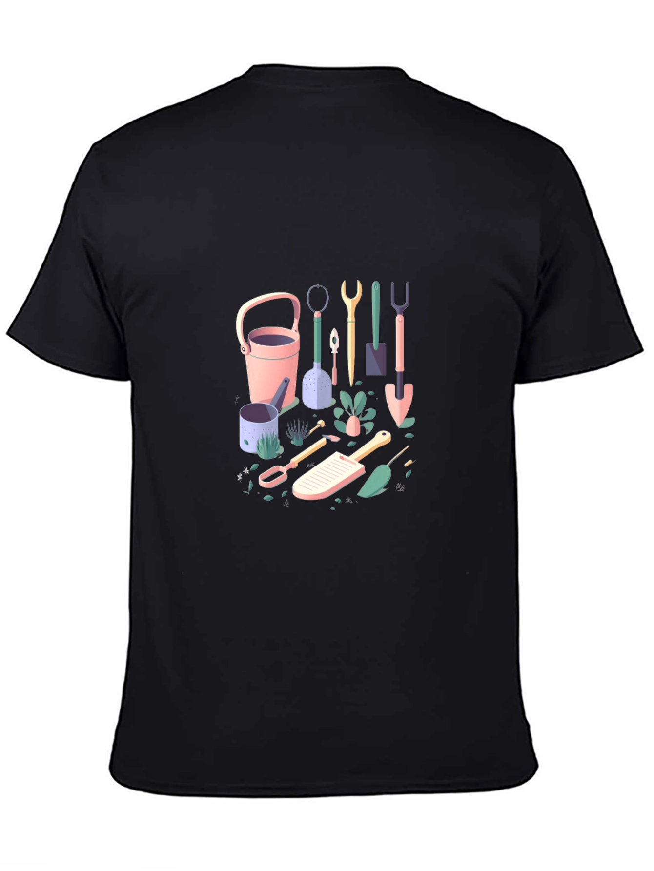 Black Gardening Tools T-Shirt - Black Cotton Tee view 4