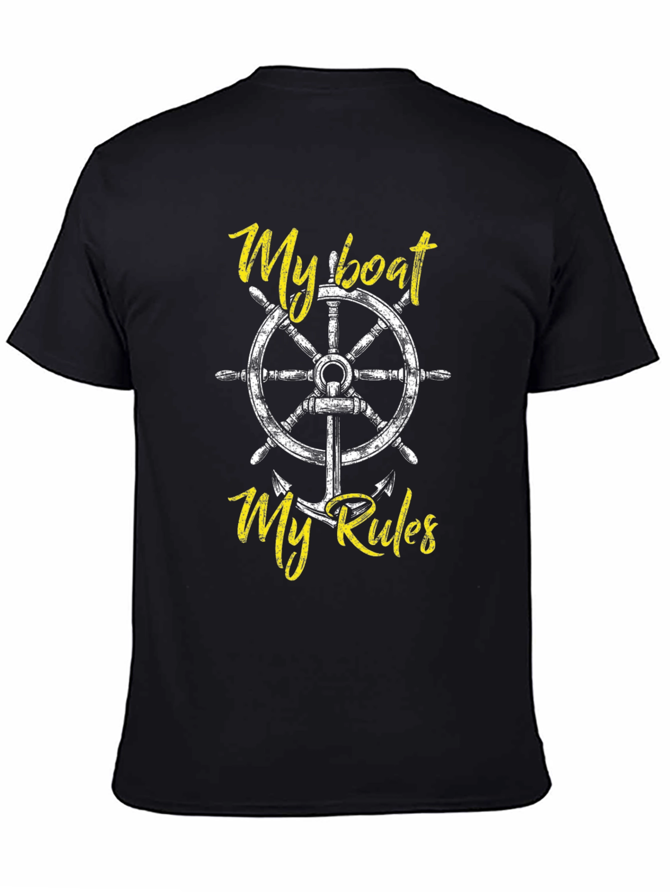 Black My Boat My Rules Black Cotton T-Shirt view 4