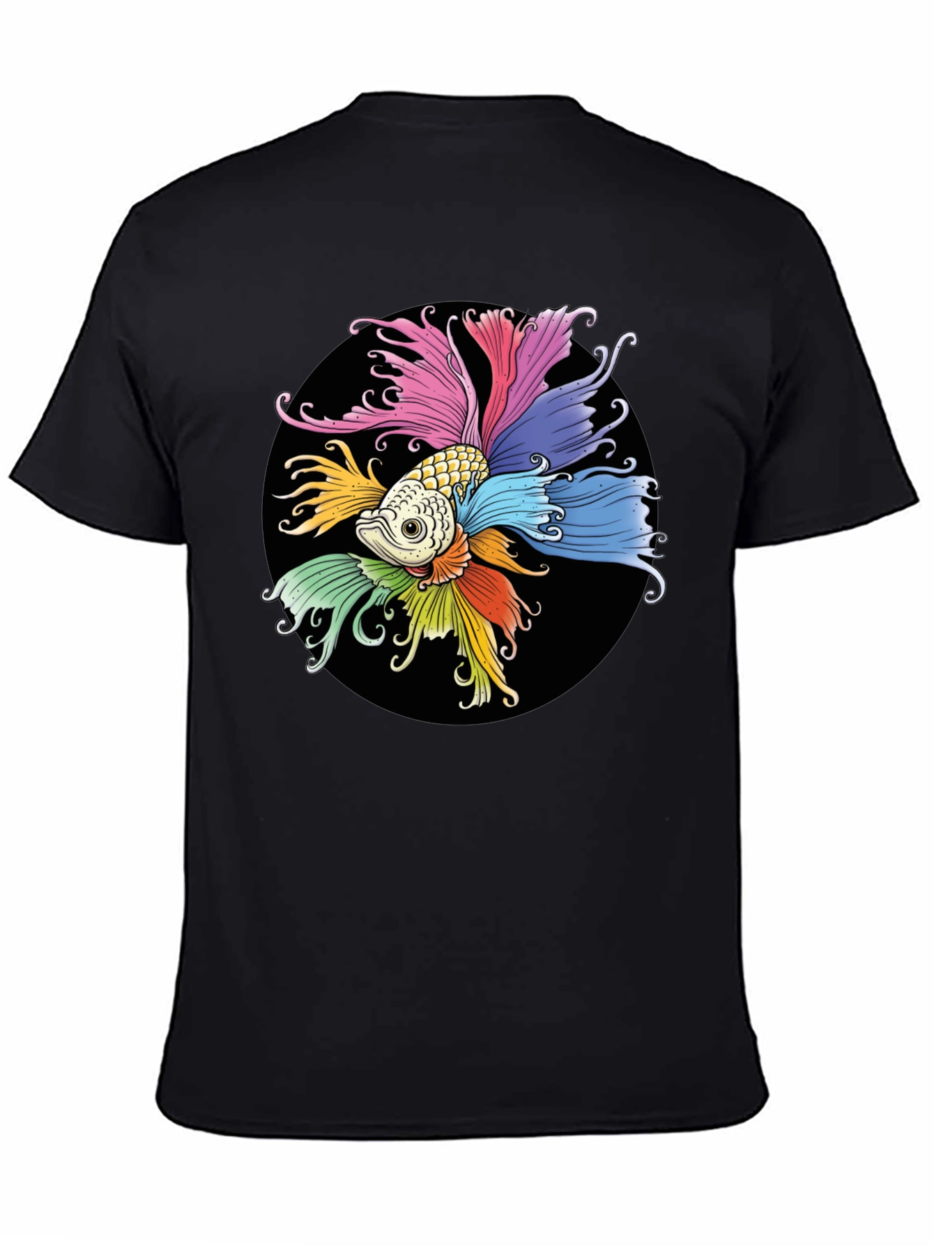 Black Colorful Betta Fish Graphic T-Shirt view 4