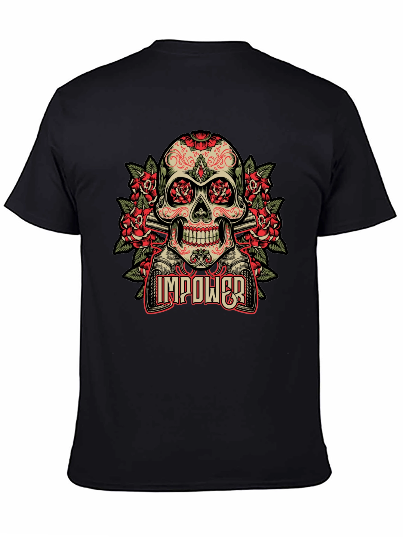 Black Skull & Roses Graphic T-Shirt - Empower Your Style view 4
