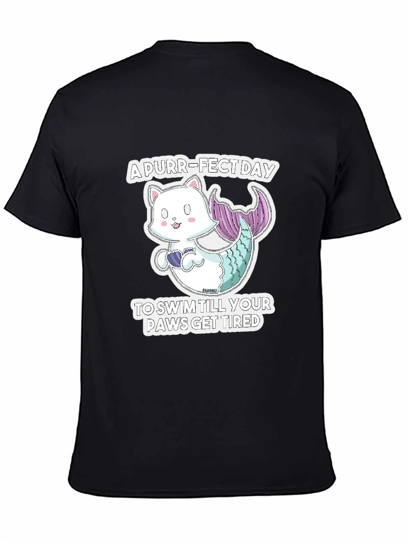 Black Purr-Fect Day Cat Mermaid Graphic Tee view 4