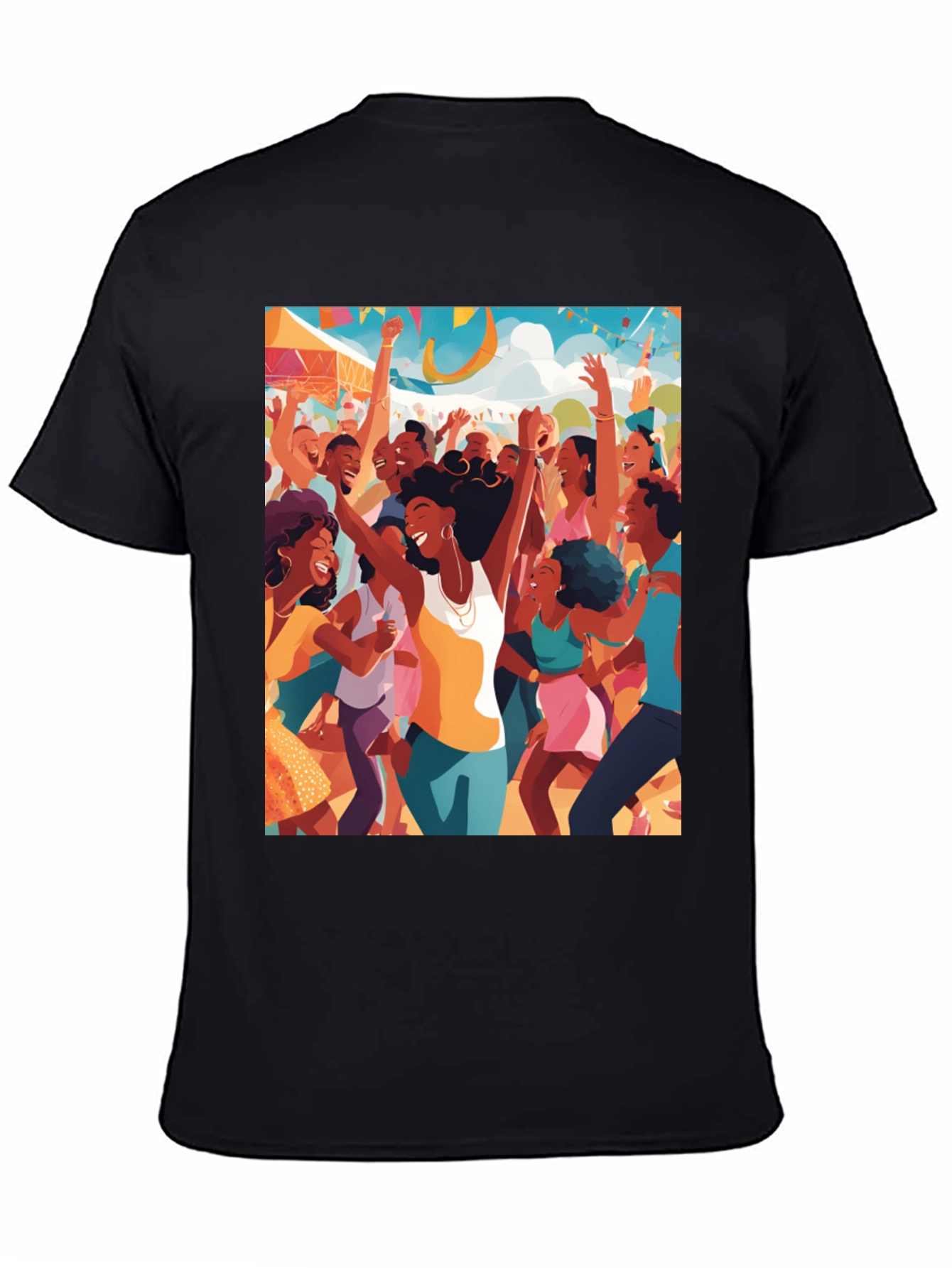 Black Festive Crowd Graphic Tee - Black Cotton Comfort view 4