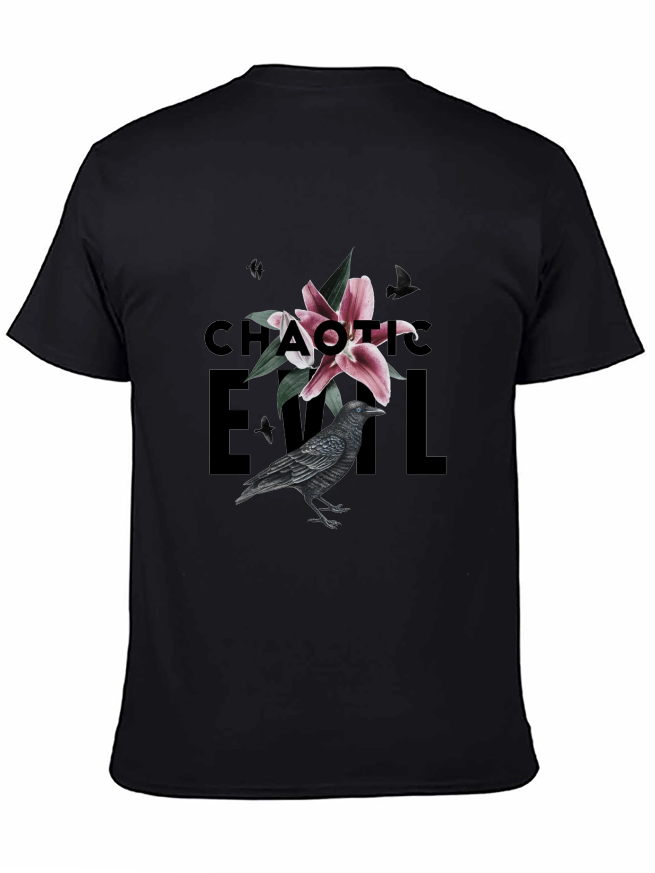Black Chaotic Evil Raven Graphic Tee - Men's Black T-Shirt view 4