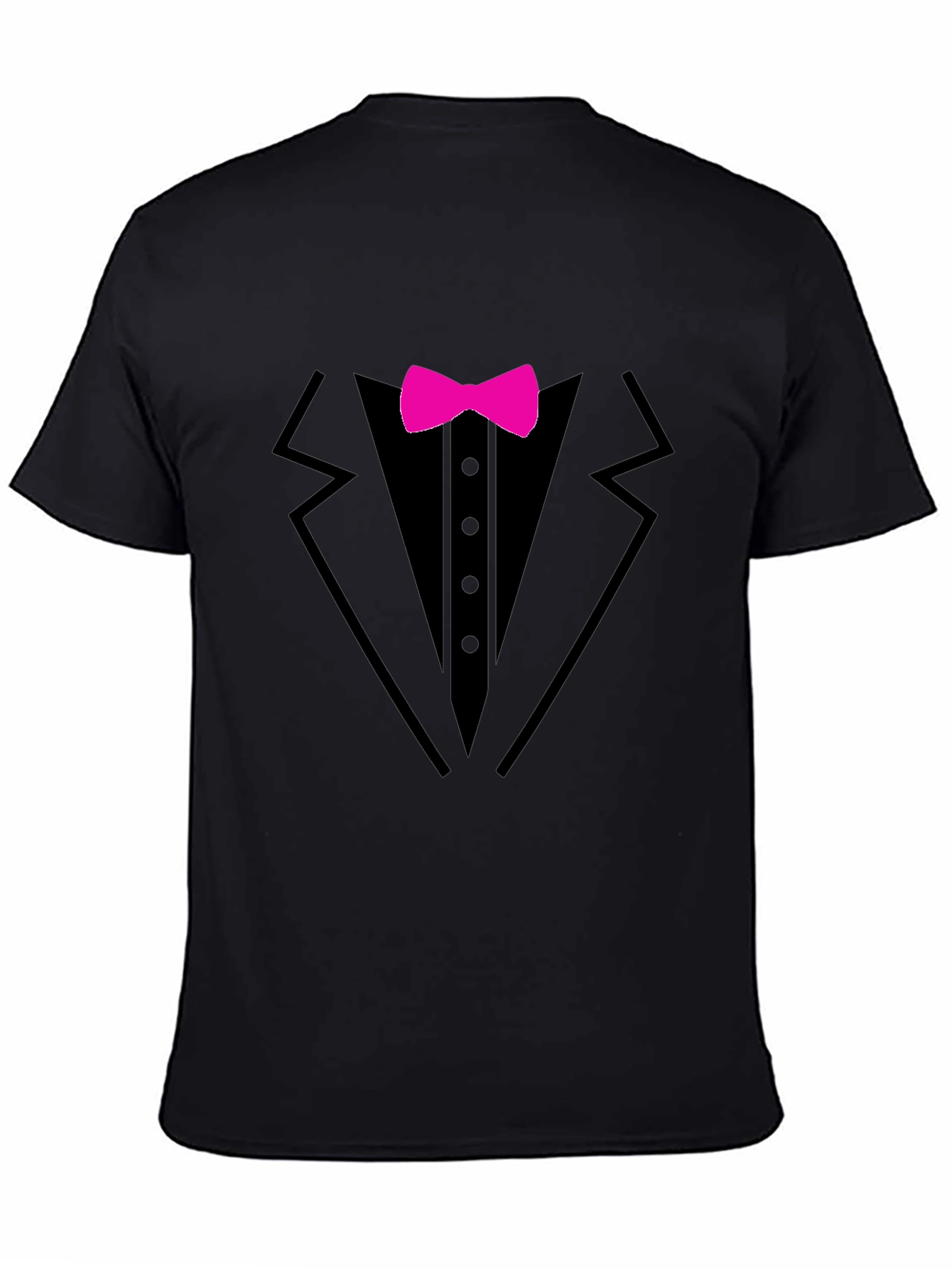 Black Tuxedo T-Shirt with Pink Bow Tie - Fun Formal Wear view 4